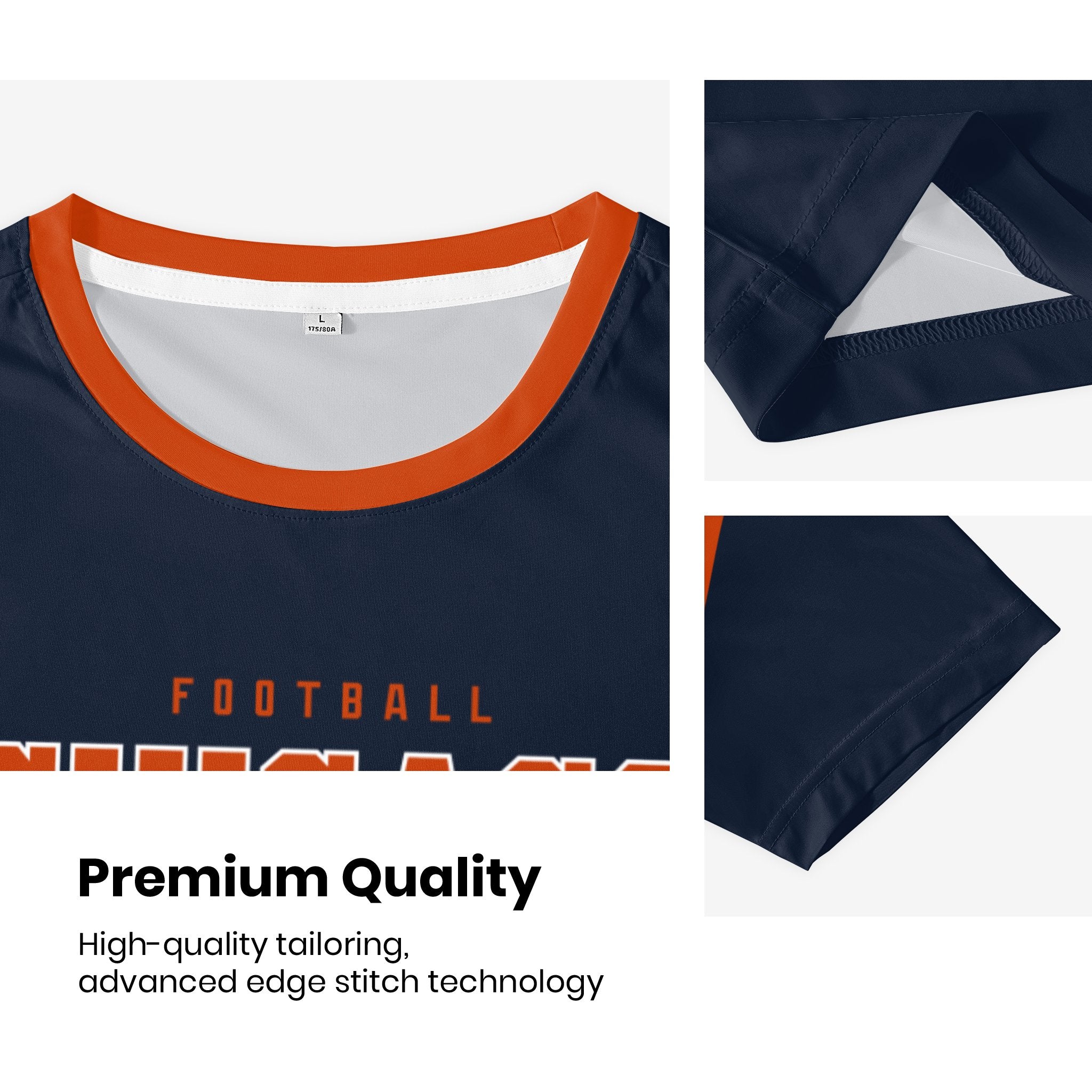 Chicago football style T-shirt premium stitching and neckline detail with soft fabric finish