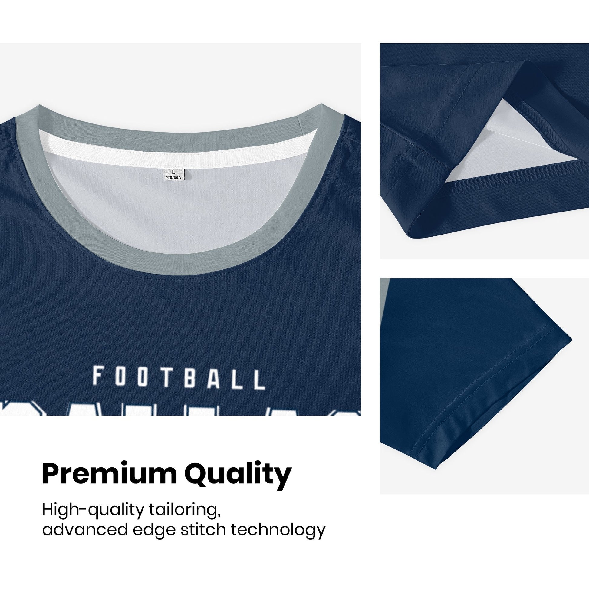 Dallas football style T-shirt premium stitching and neckline detail with soft fabric finish