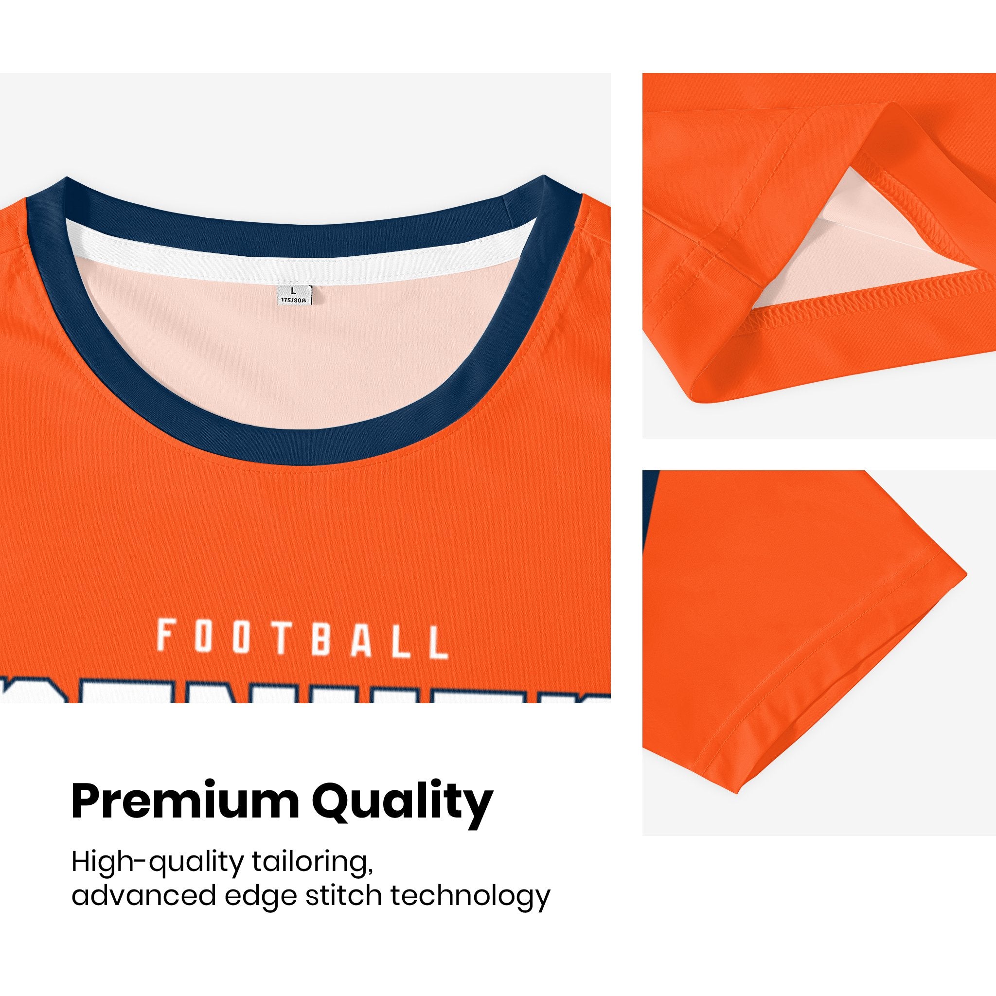 Denver football style T-shirt premium stitching and neckline detail with soft fabric finish