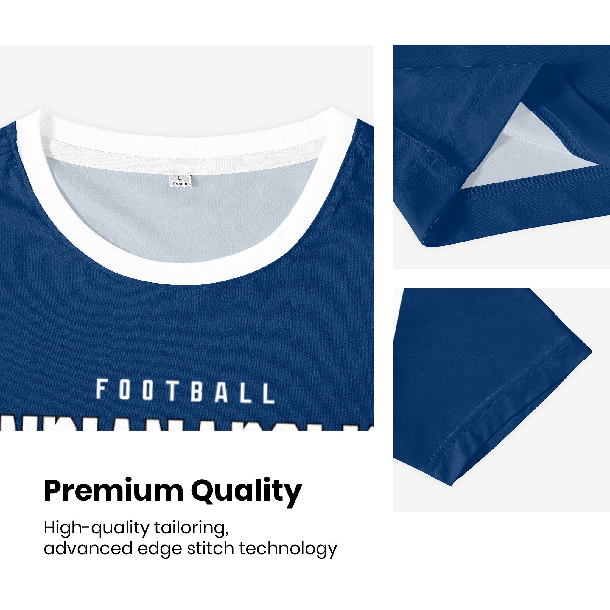 Indianapolis football style T-shirt premium stitching and neckline detail with soft fabric finish