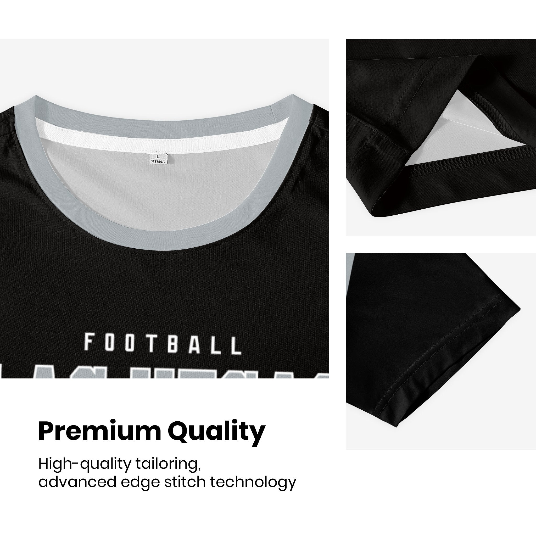 Las Vegas football style T-shirt premium stitching and neckline detail with soft fabric finish