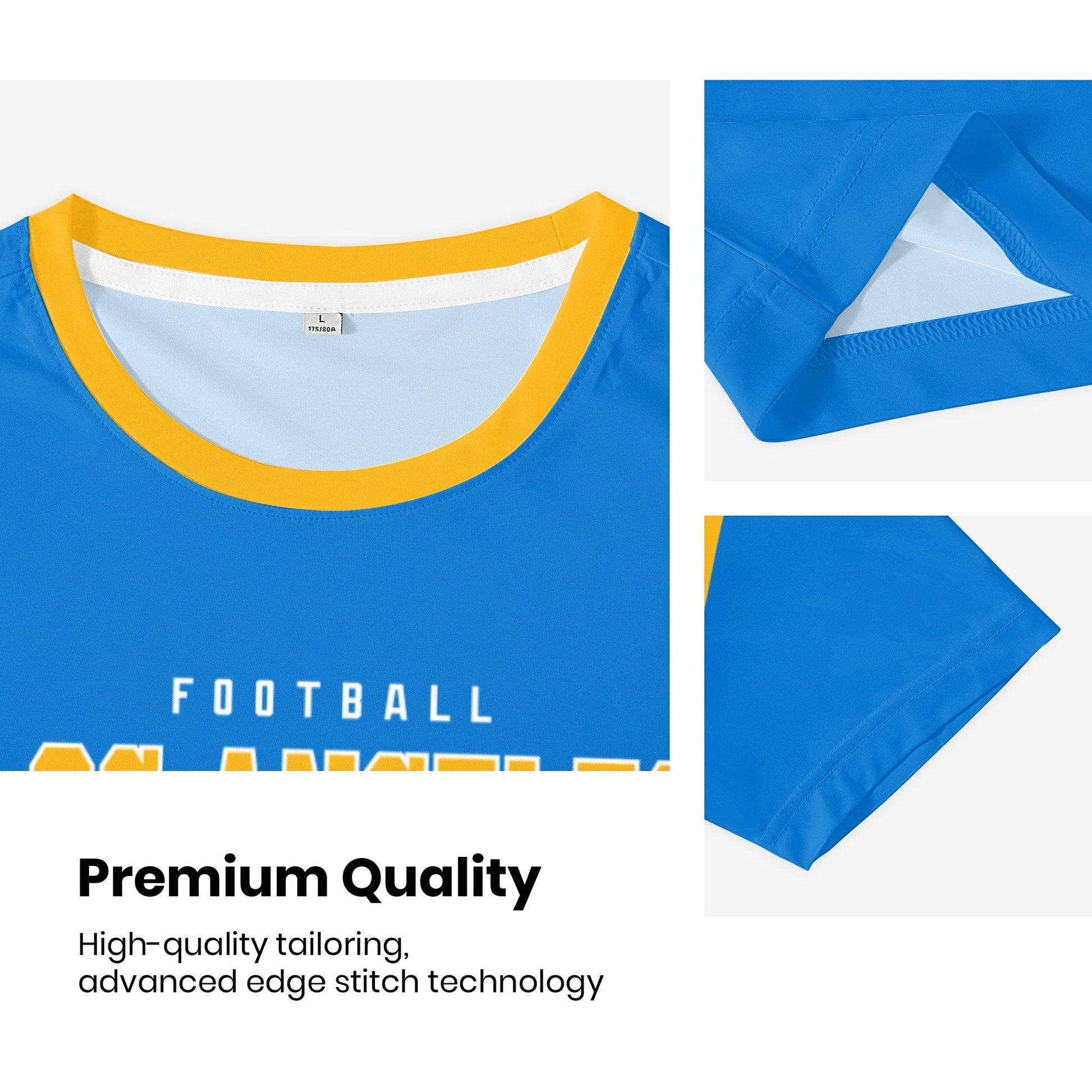 Los Angeles football style T-shirt premium stitching and neckline detail with soft fabric finish