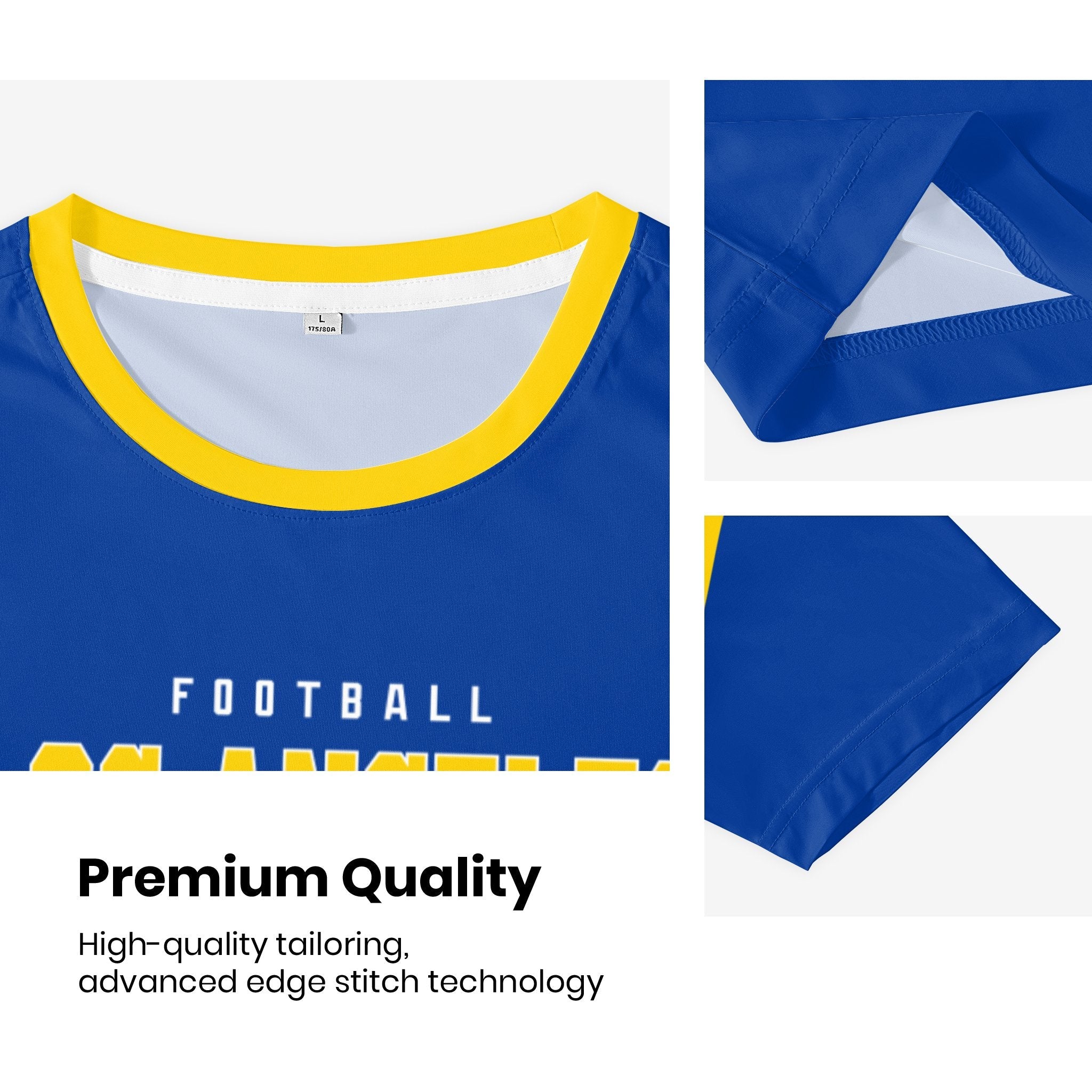Los Angeles R football style T-shirt premium stitching and neckline detail with soft fabric finish