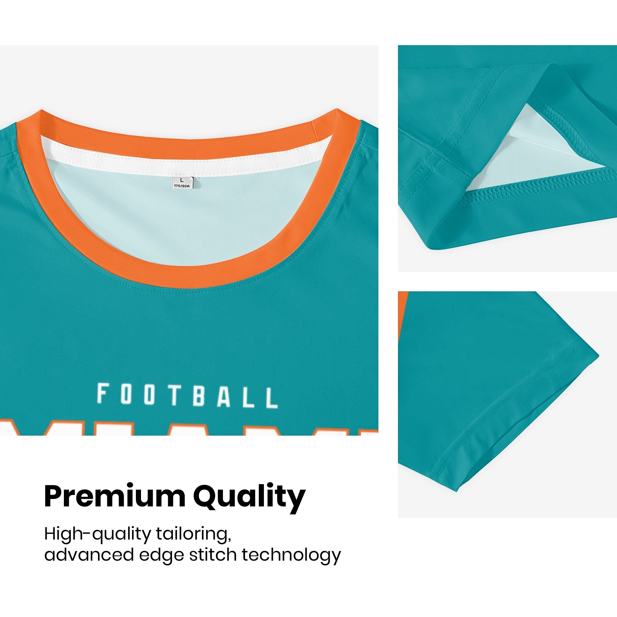 Miami football style T-shirt premium stitching and neckline detail with soft fabric finish