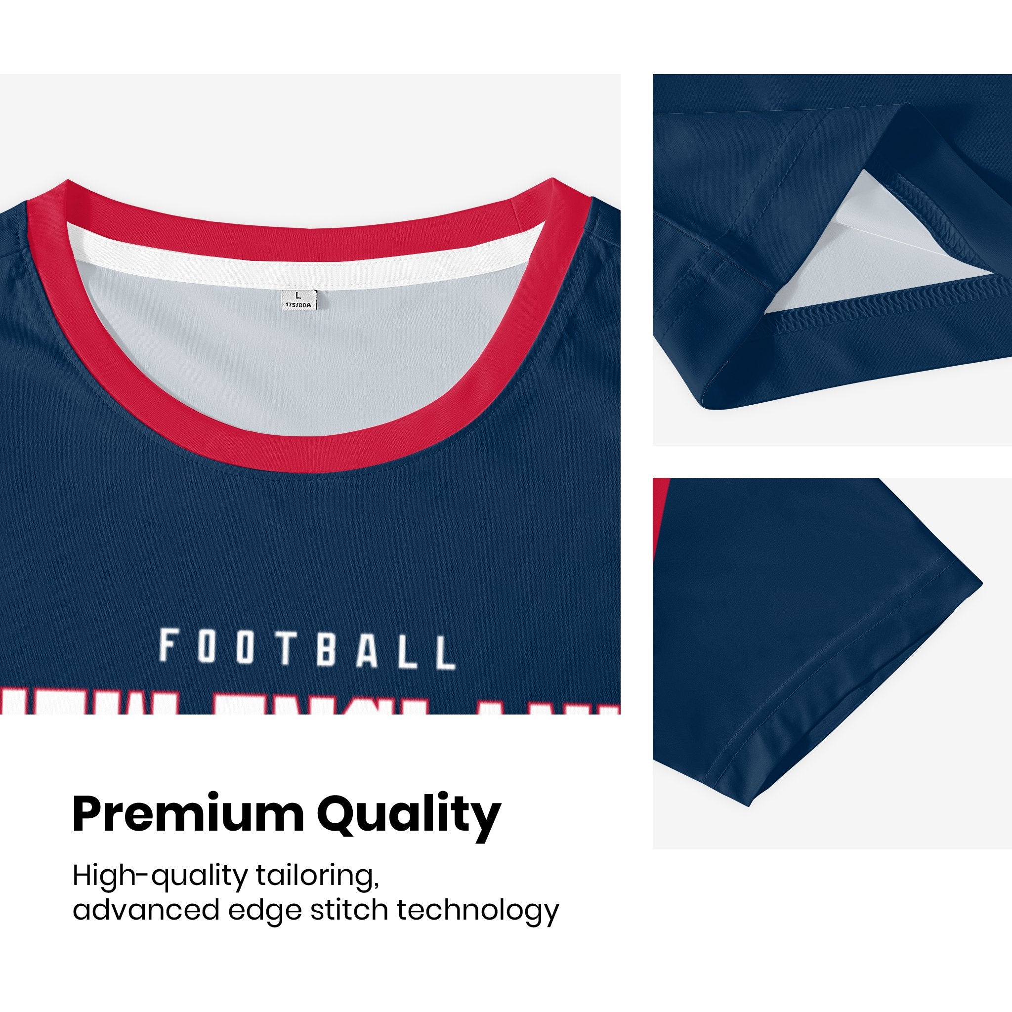 New England football style T-shirt premium stitching and neckline detail with soft fabric finish