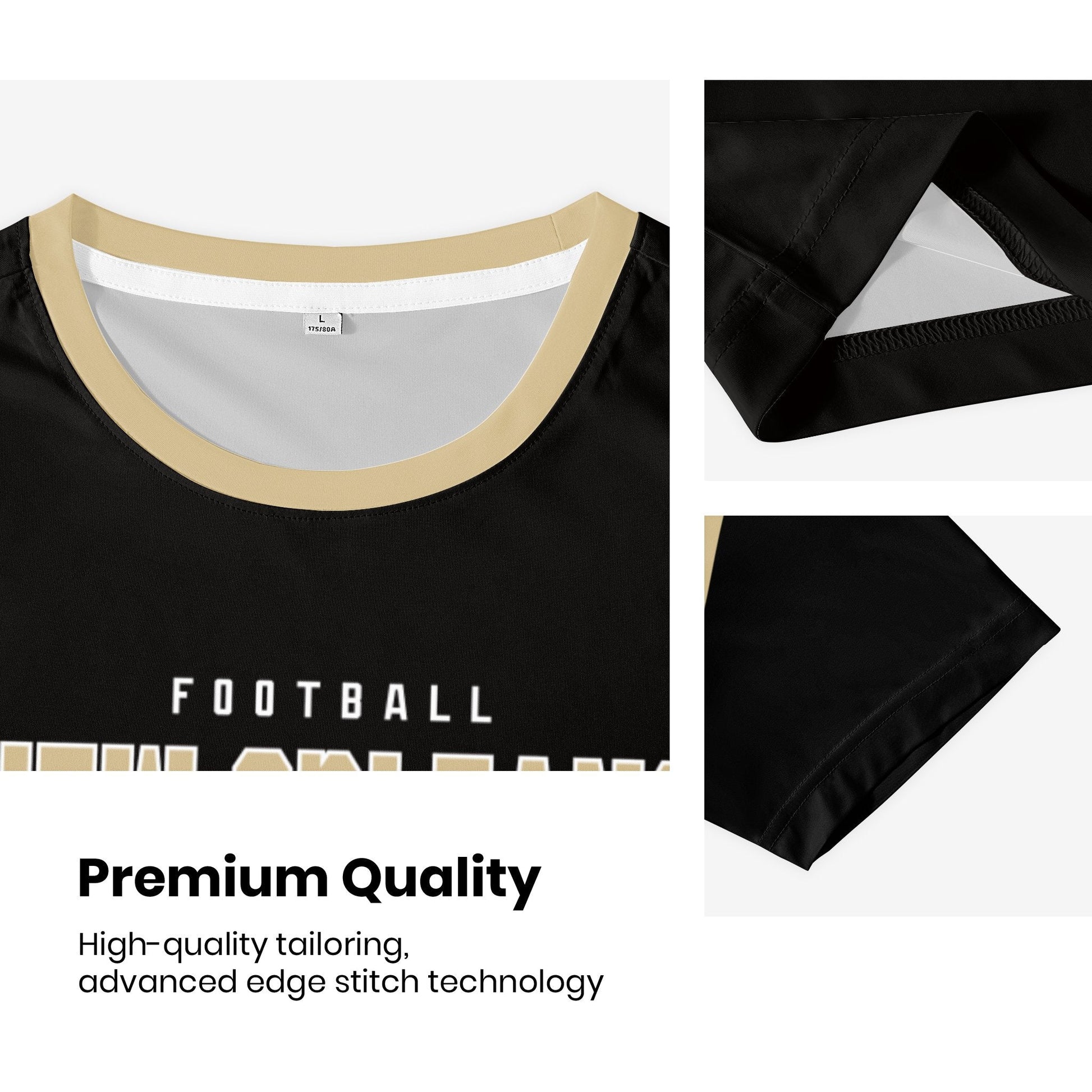 New Orleans football style T-shirt premium stitching and neckline detail with soft fabric finish