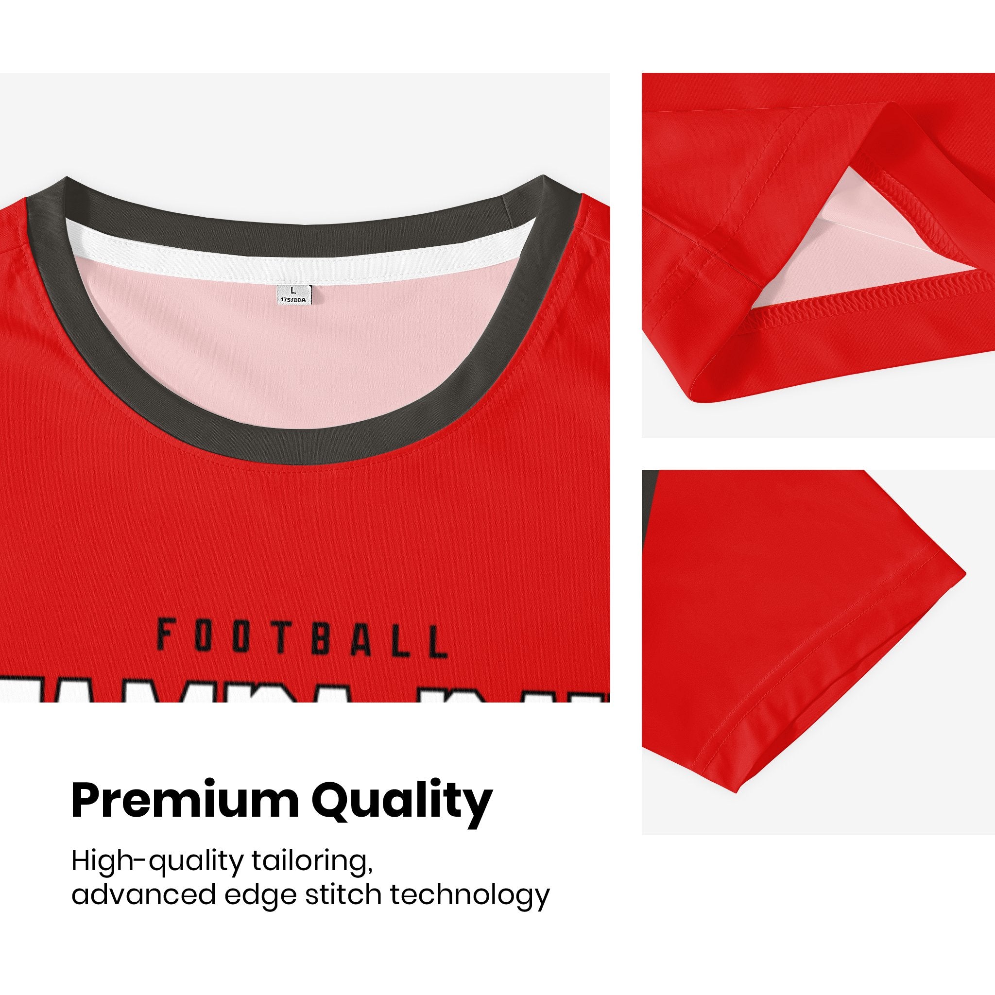 Tampa football style T-shirt premium stitching and neckline detail with soft fabric finish