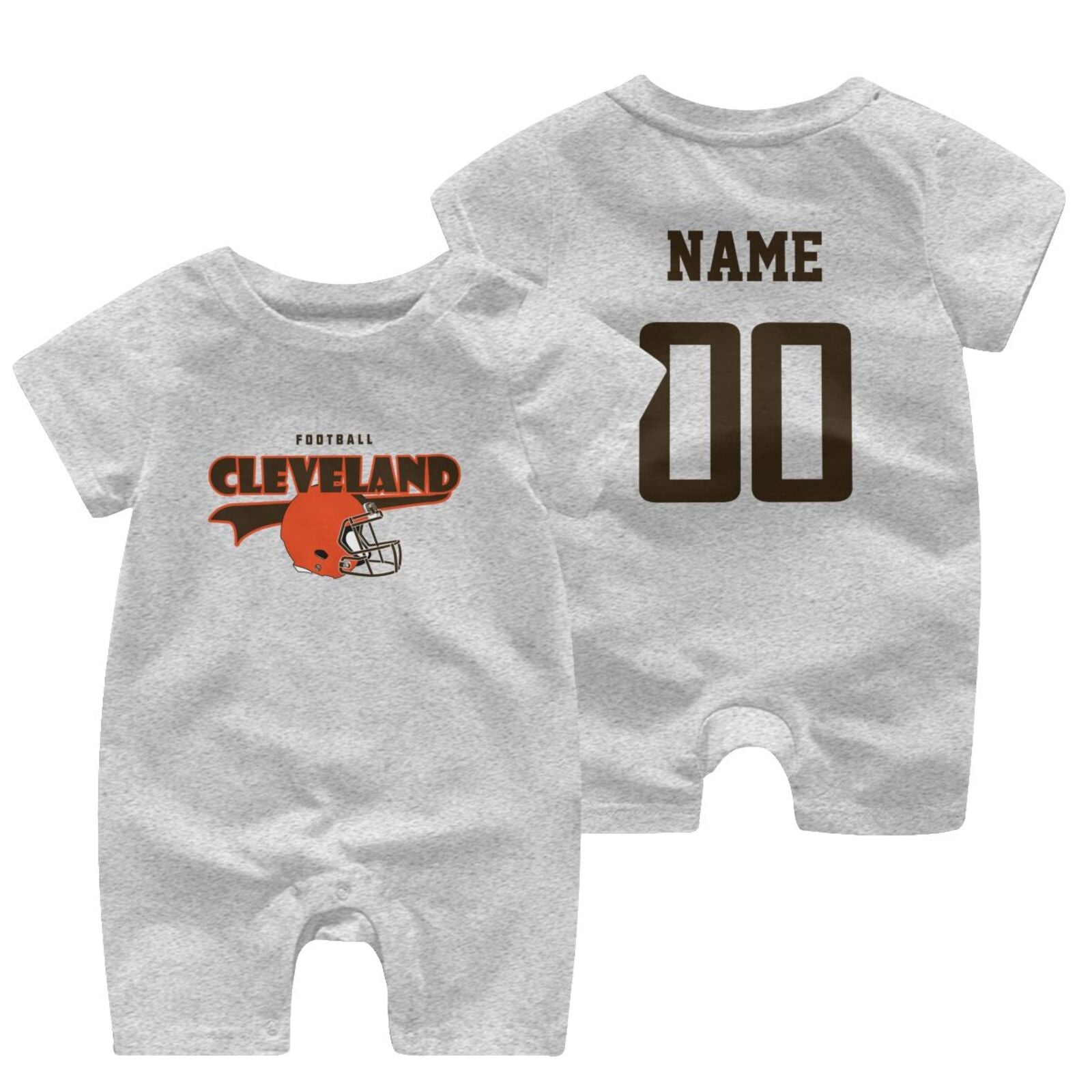 Personalized Cleveland Baby Football Bodysuit - Custom Name & Number - Antking ANTKING