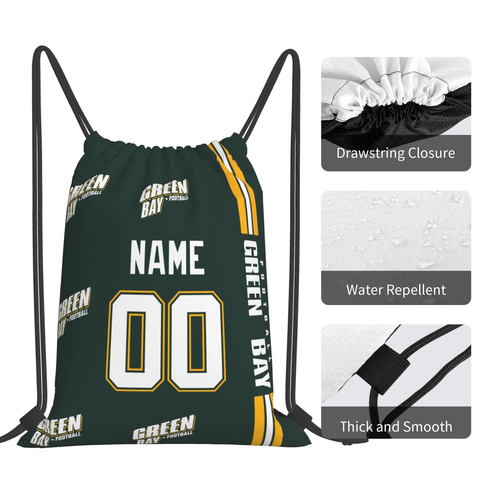ANTKING Green Bay Drawstring Bags Custom any Name and Number Backpack for Men Youth Boy Gifts ANTKING
