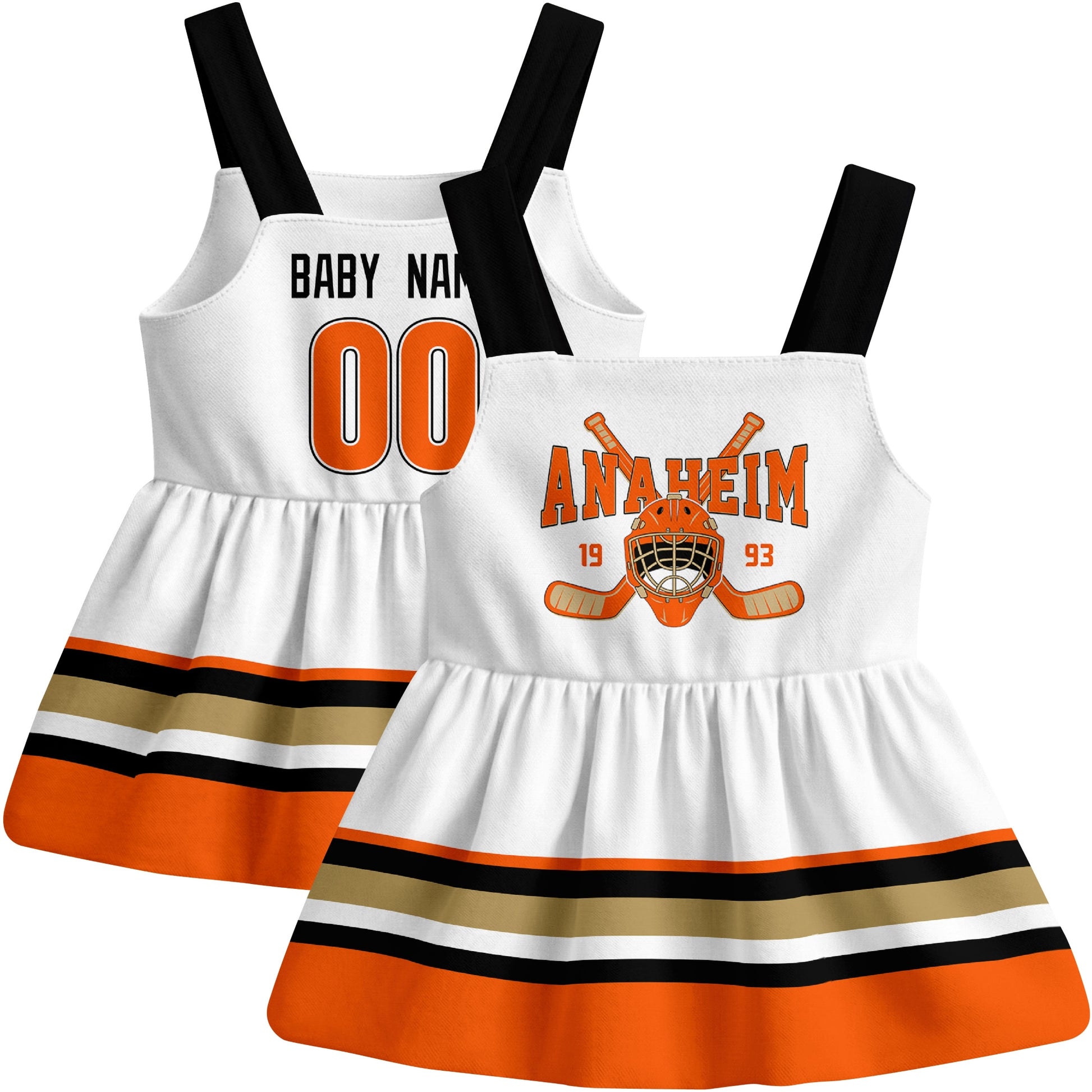 Anaheim hockey baby suspender dress White style front and back view