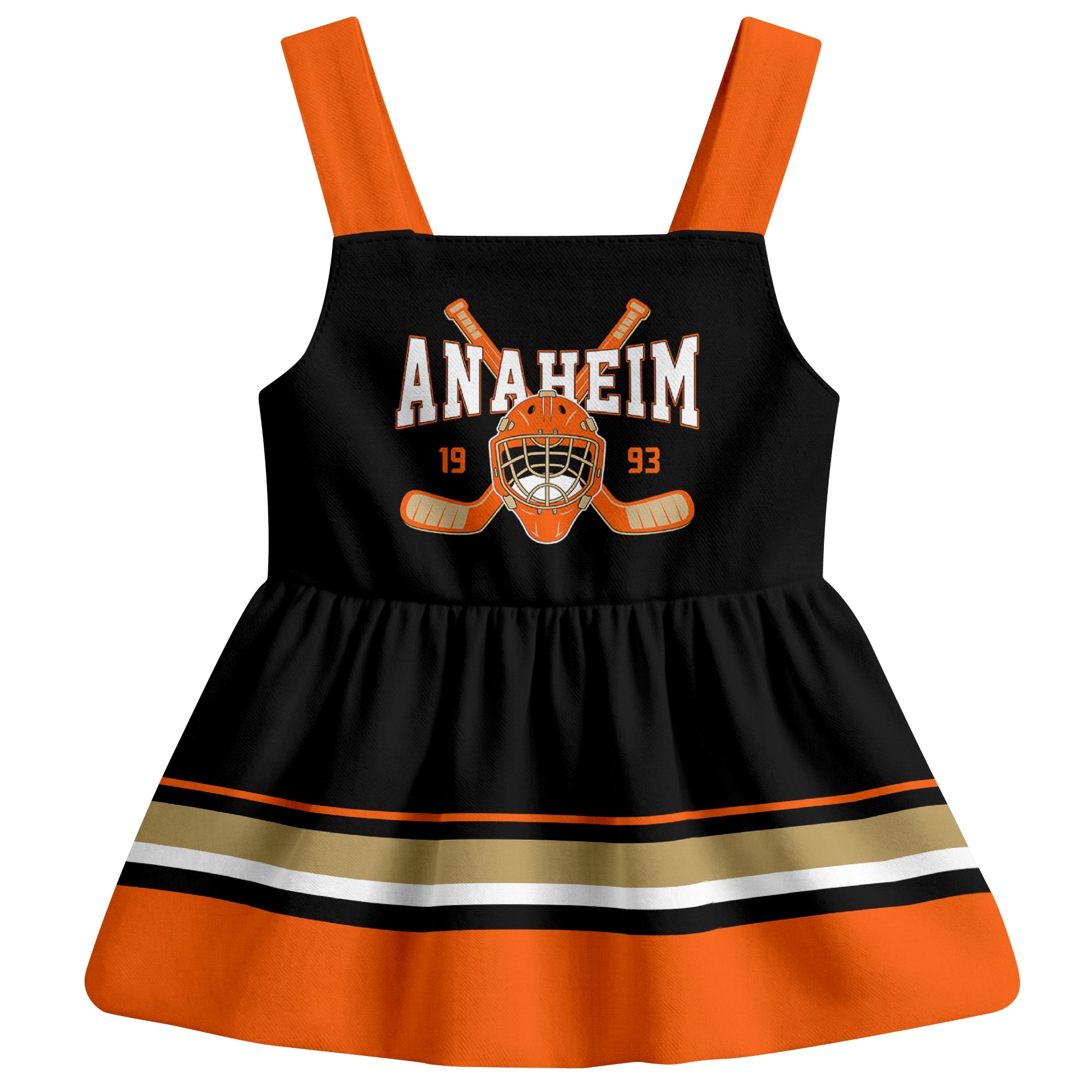 Anaheim hockey baby suspender dress Black style front view