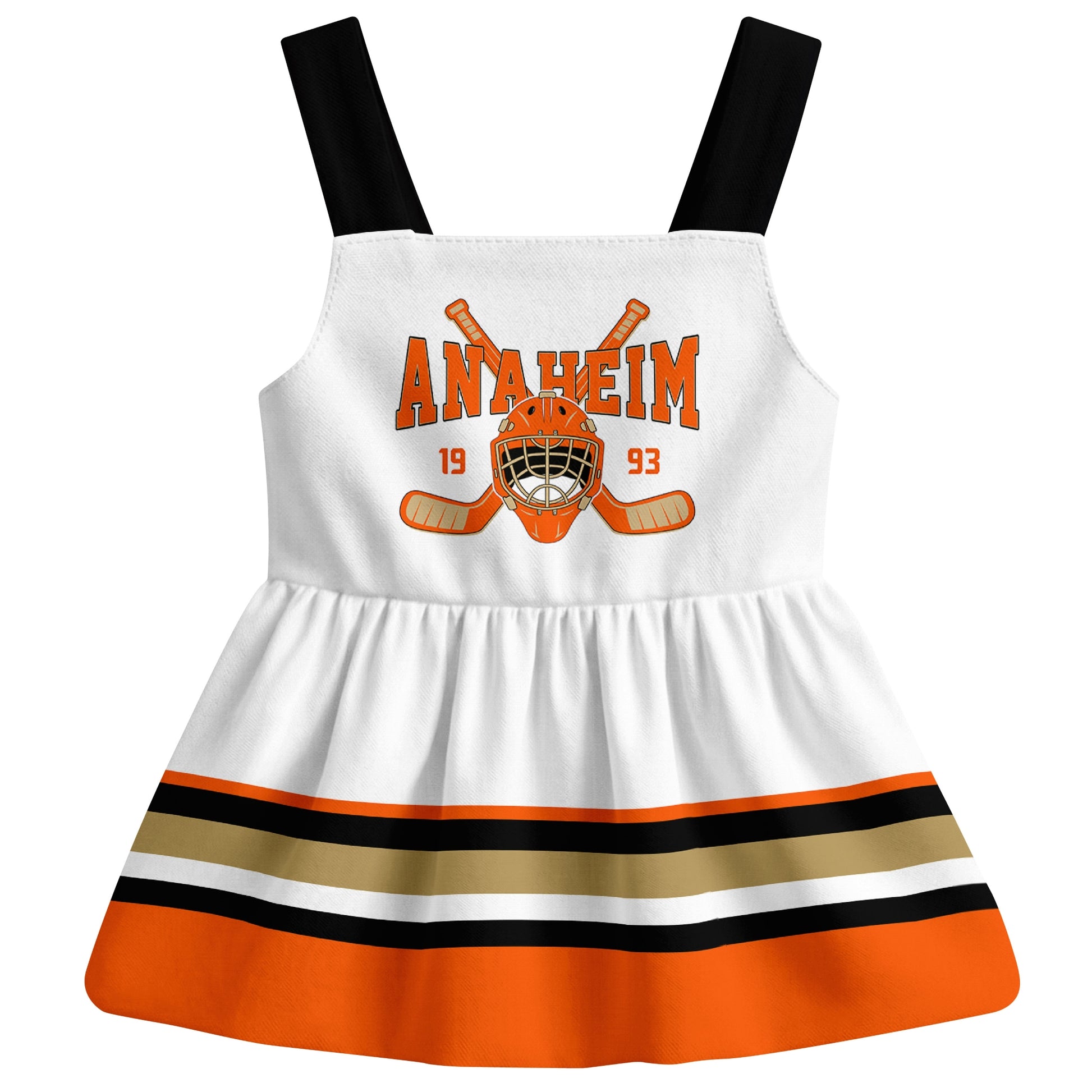Anaheim hockey baby suspender dress White style front view