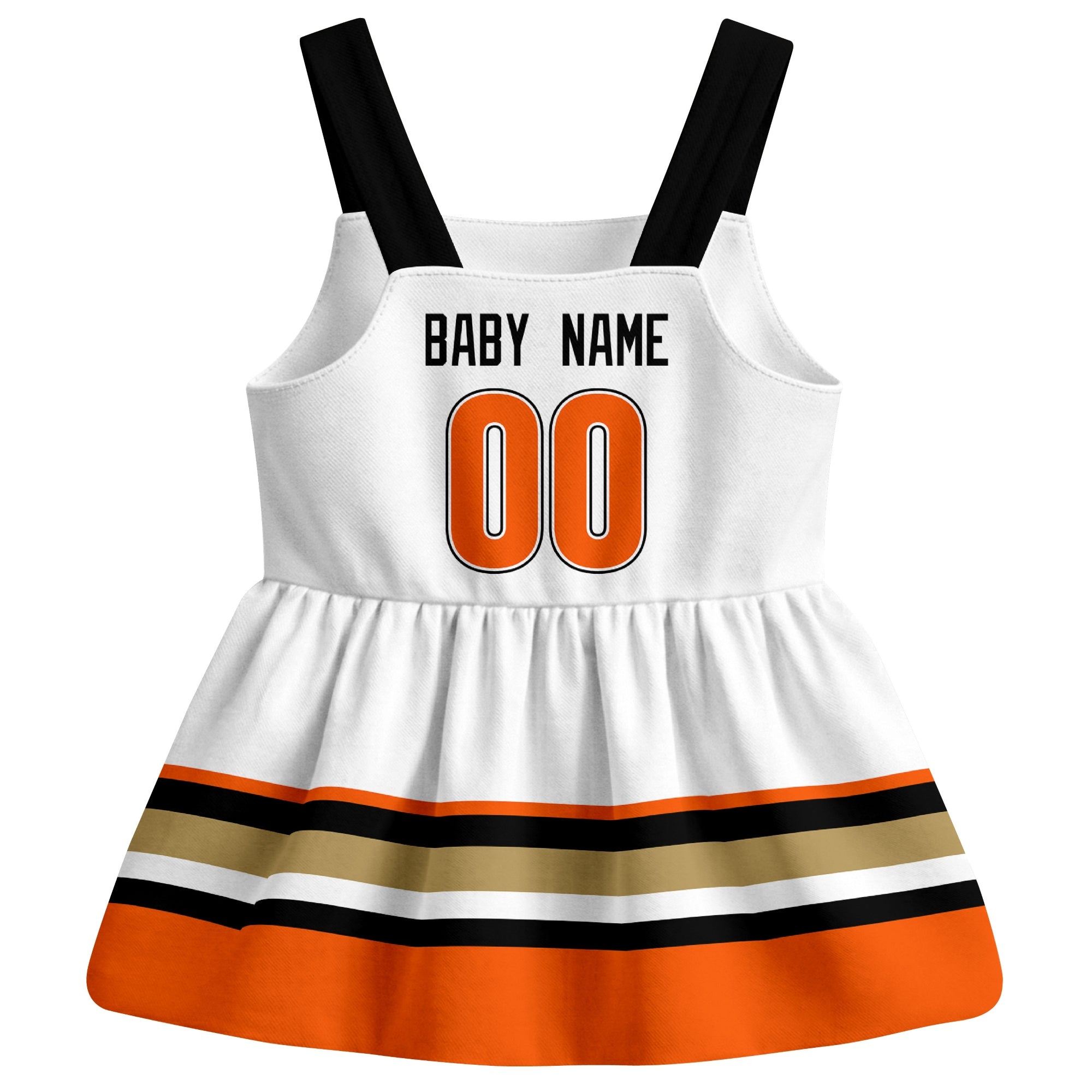 Anaheim hockey baby suspender dress White style back view with custom baby name and number