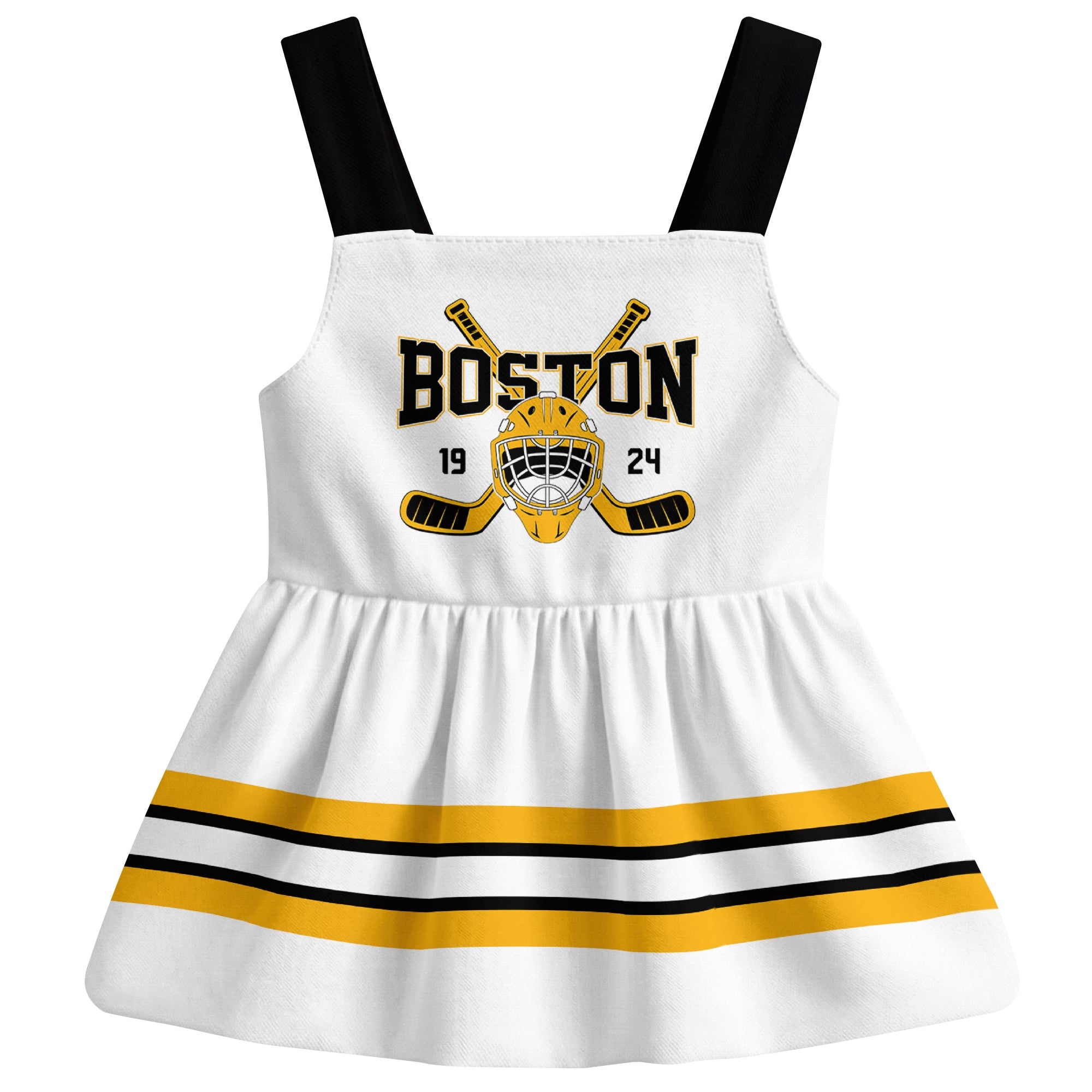 Boston hockey baby suspender dress White style front view