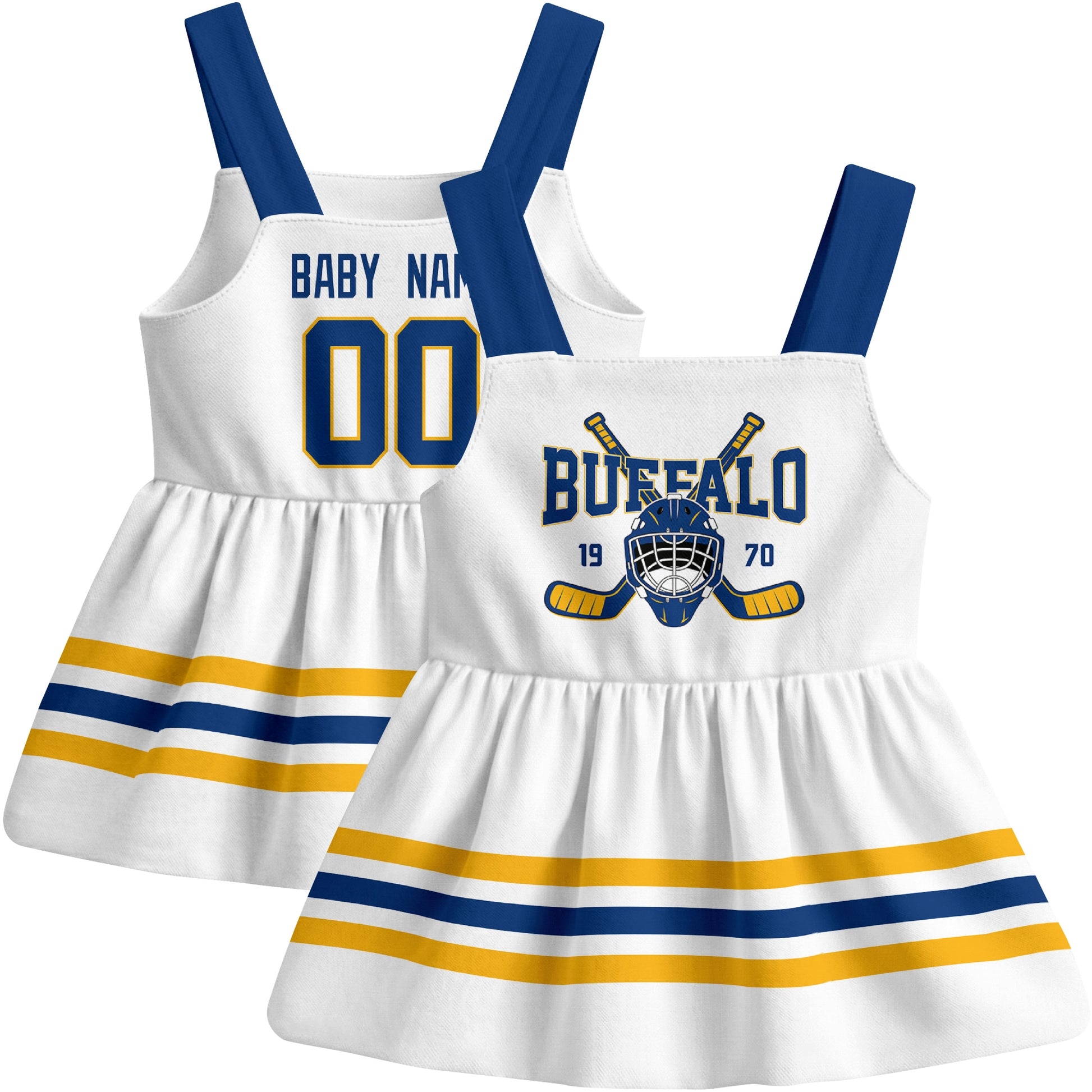Buffalo hockey baby suspender dress White style front and back view