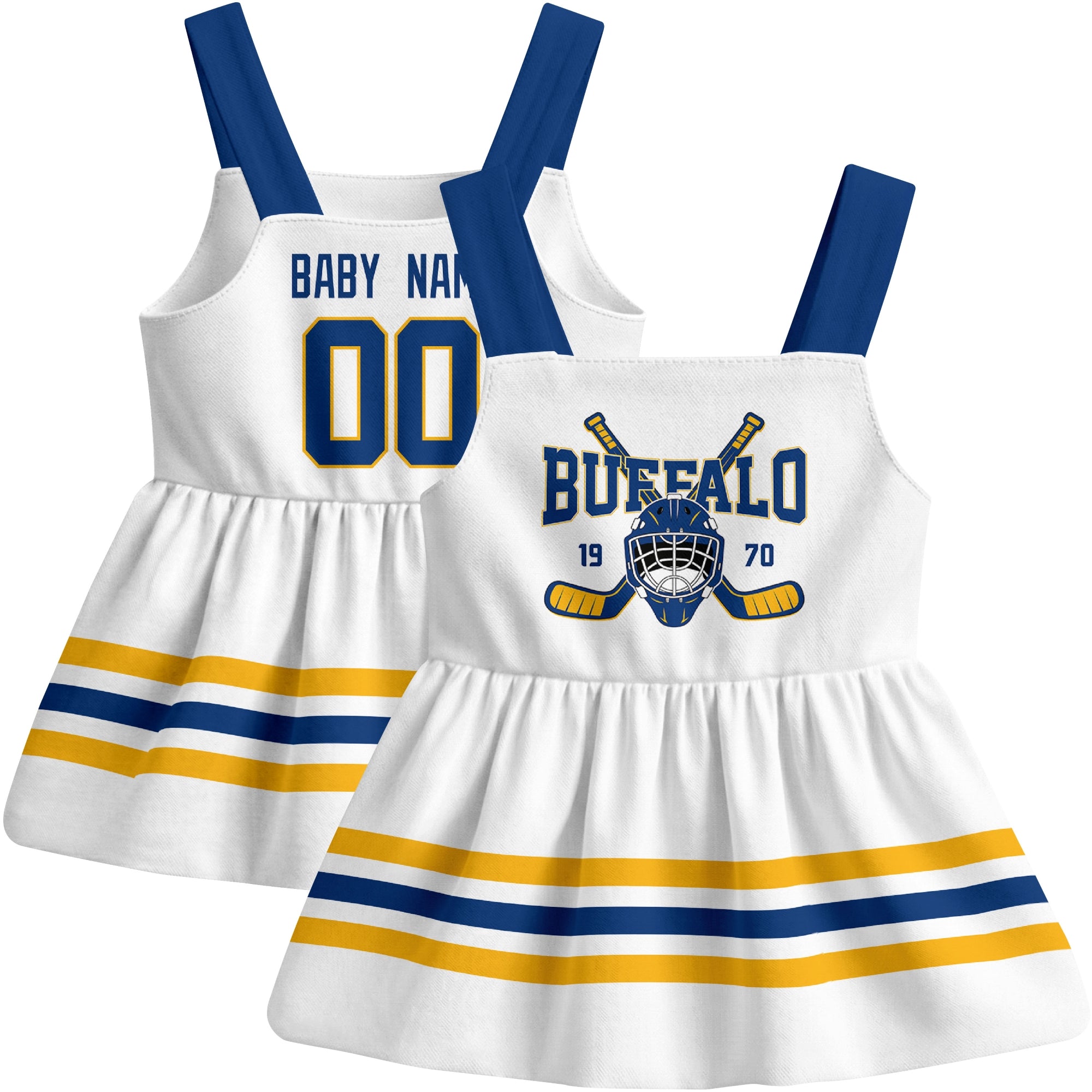 Buffalo hockey baby suspender dress White style front and back view