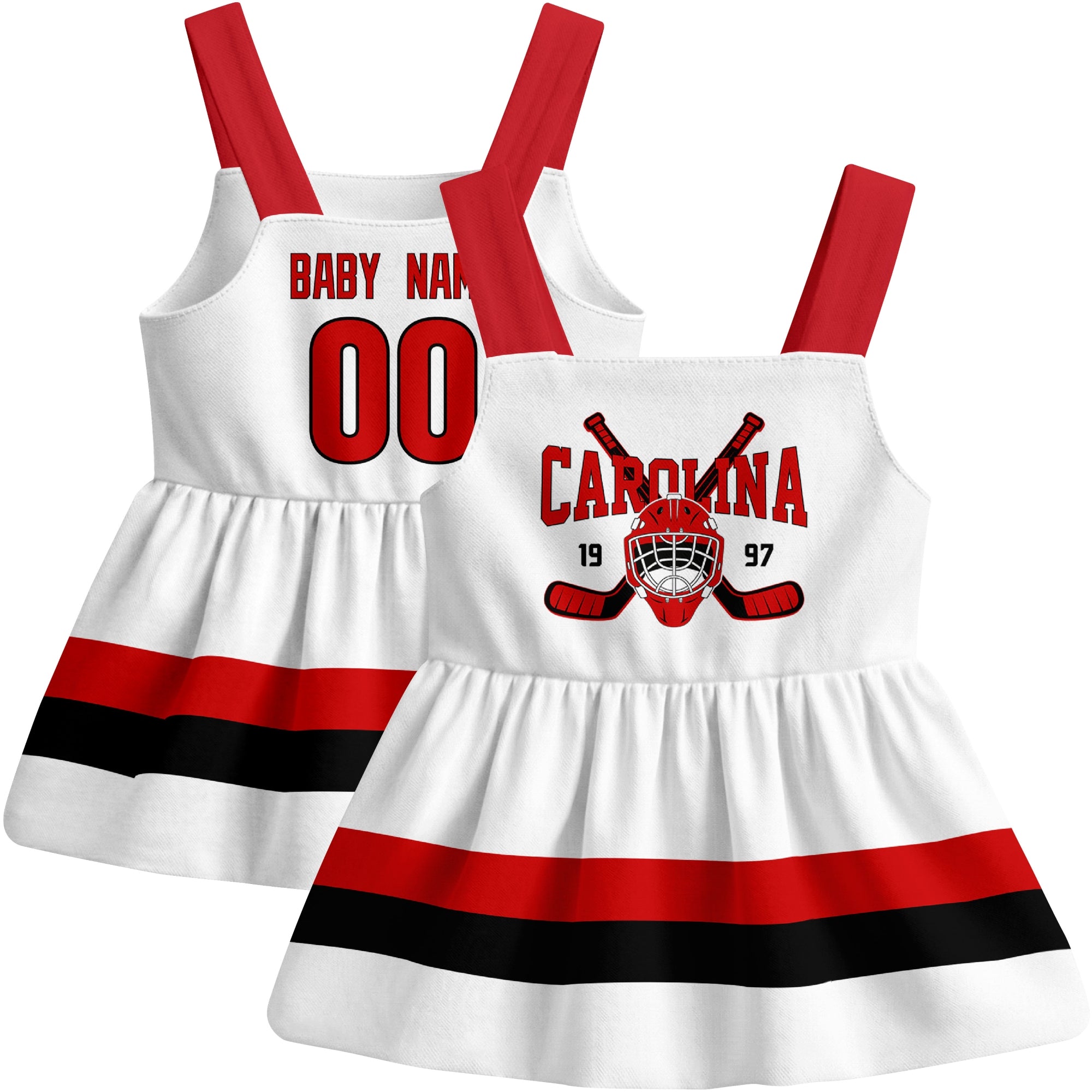 Carolina hockey baby suspender dress White style front and back view