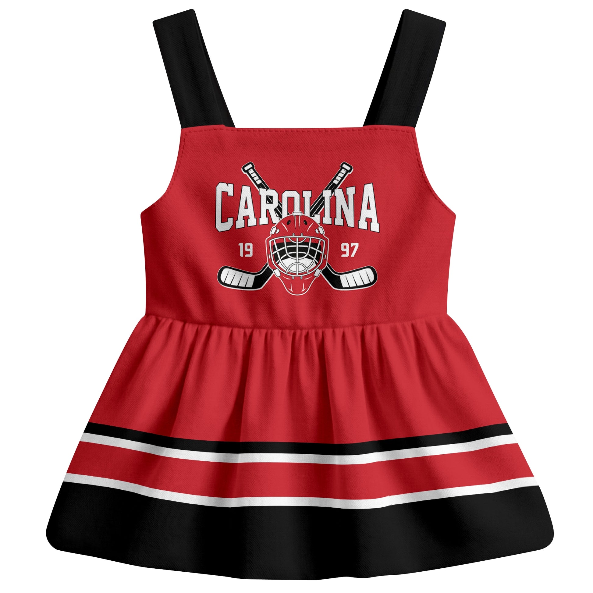 Carolina hockey baby suspender dress Red style front view