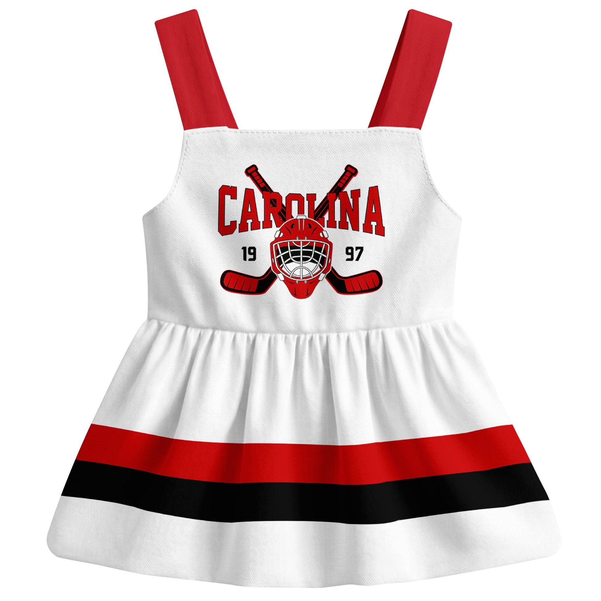 Carolina hockey baby suspender dress White style front view