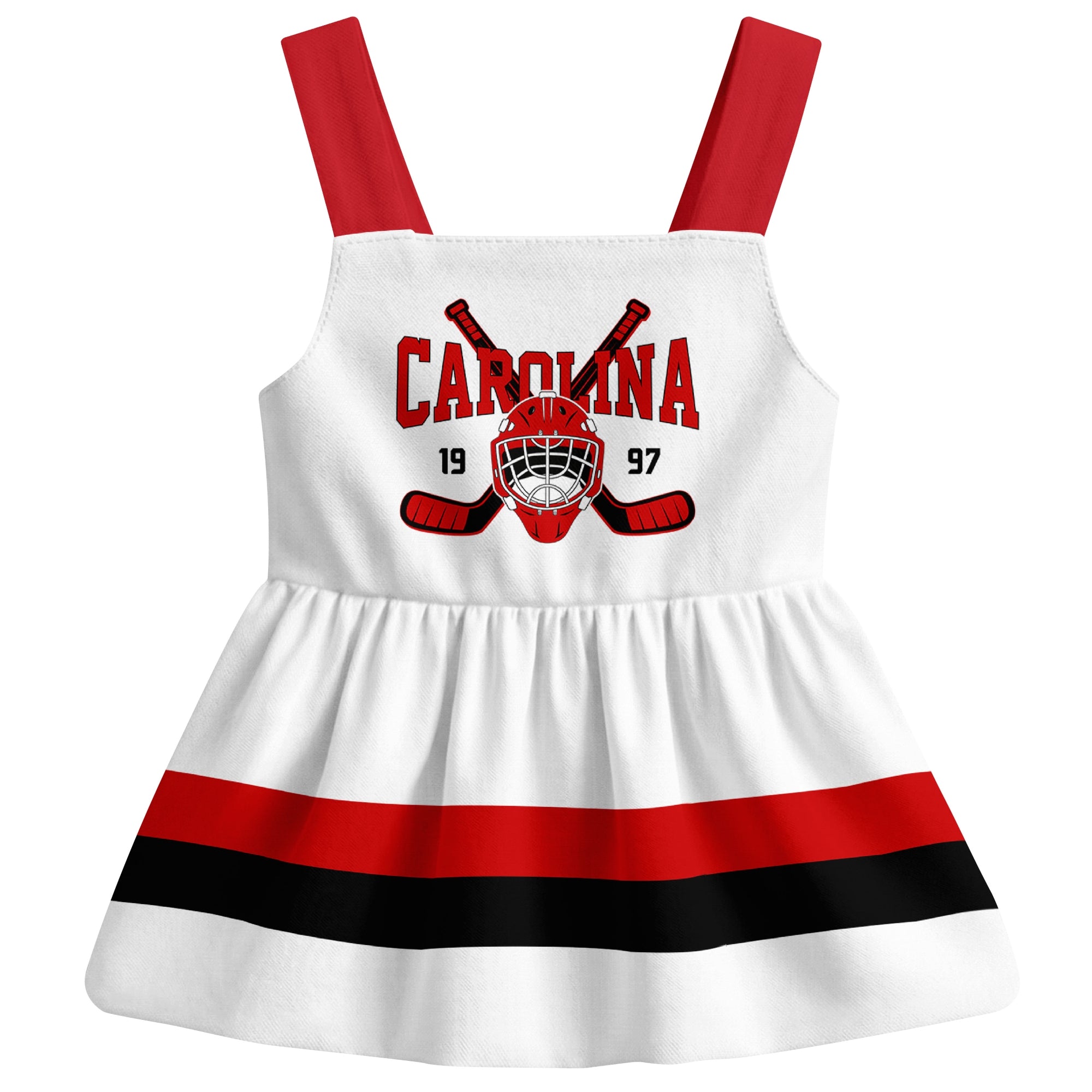Carolina hockey baby suspender dress White style front view