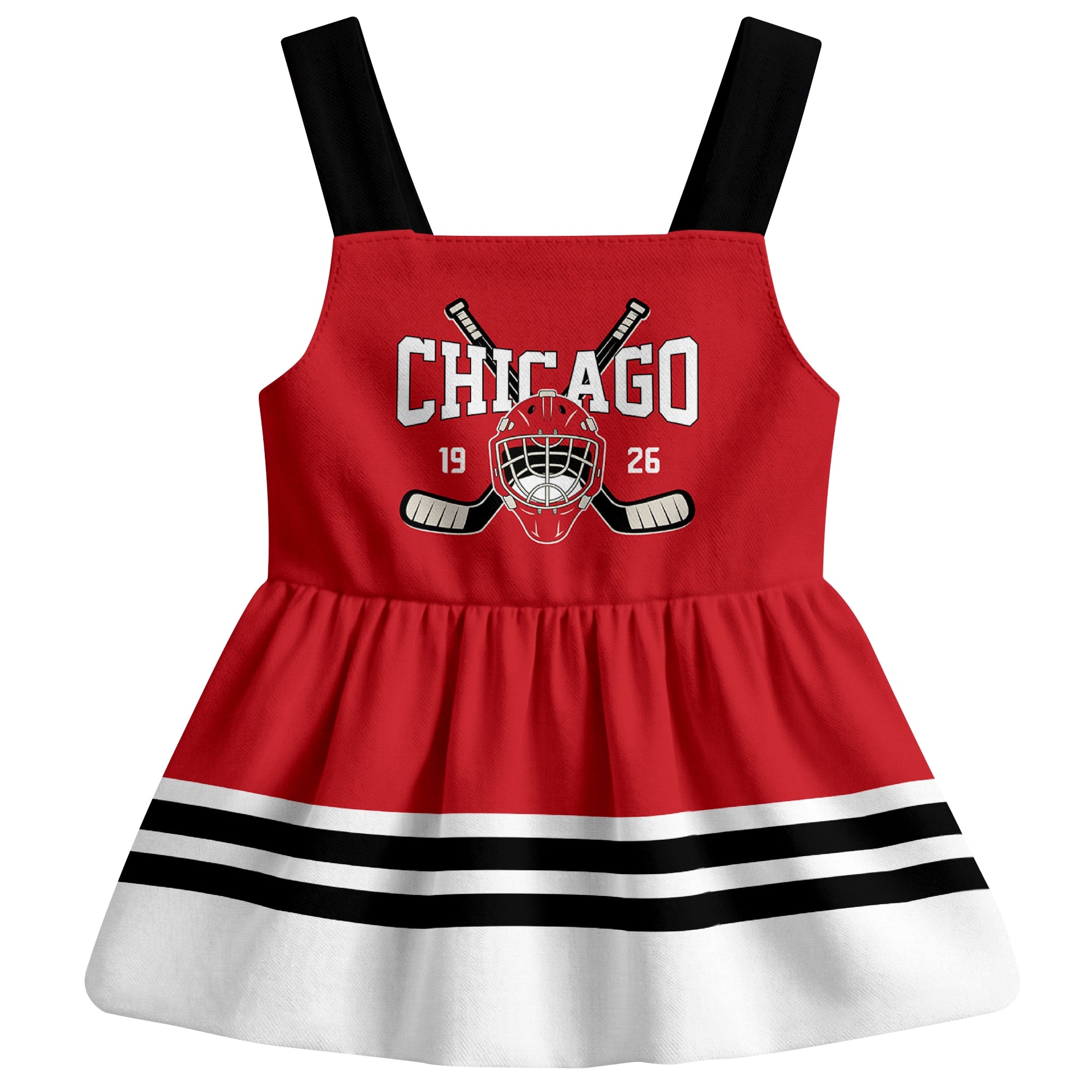 Chicago hockey baby suspender dress Red style front view