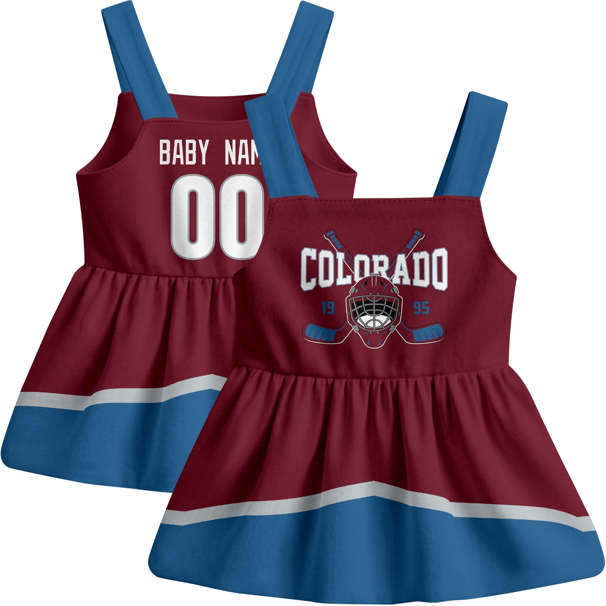Colorado hockey baby suspender dress Burgundy style front and back view