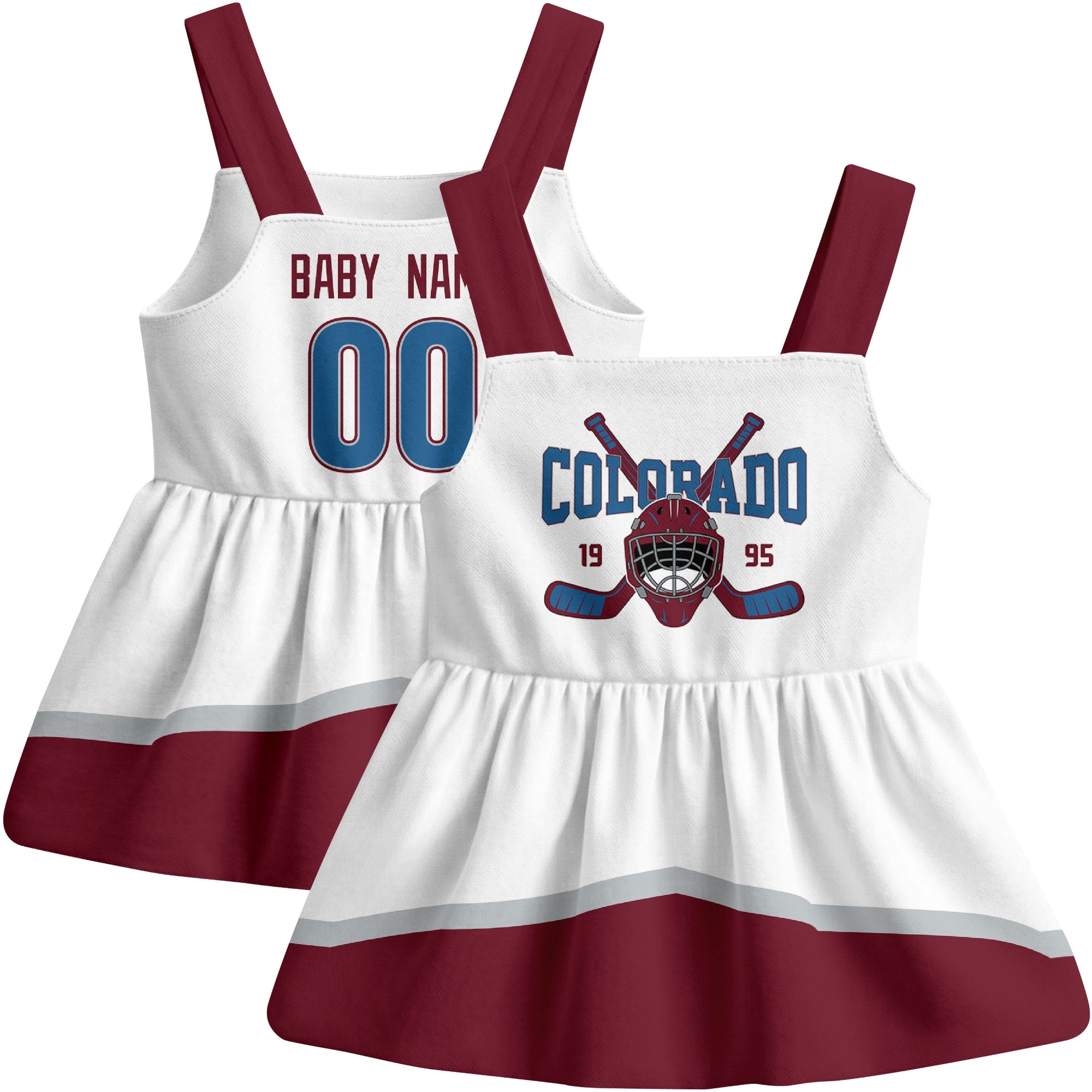 Colorado hockey baby suspender dress White style front and back view