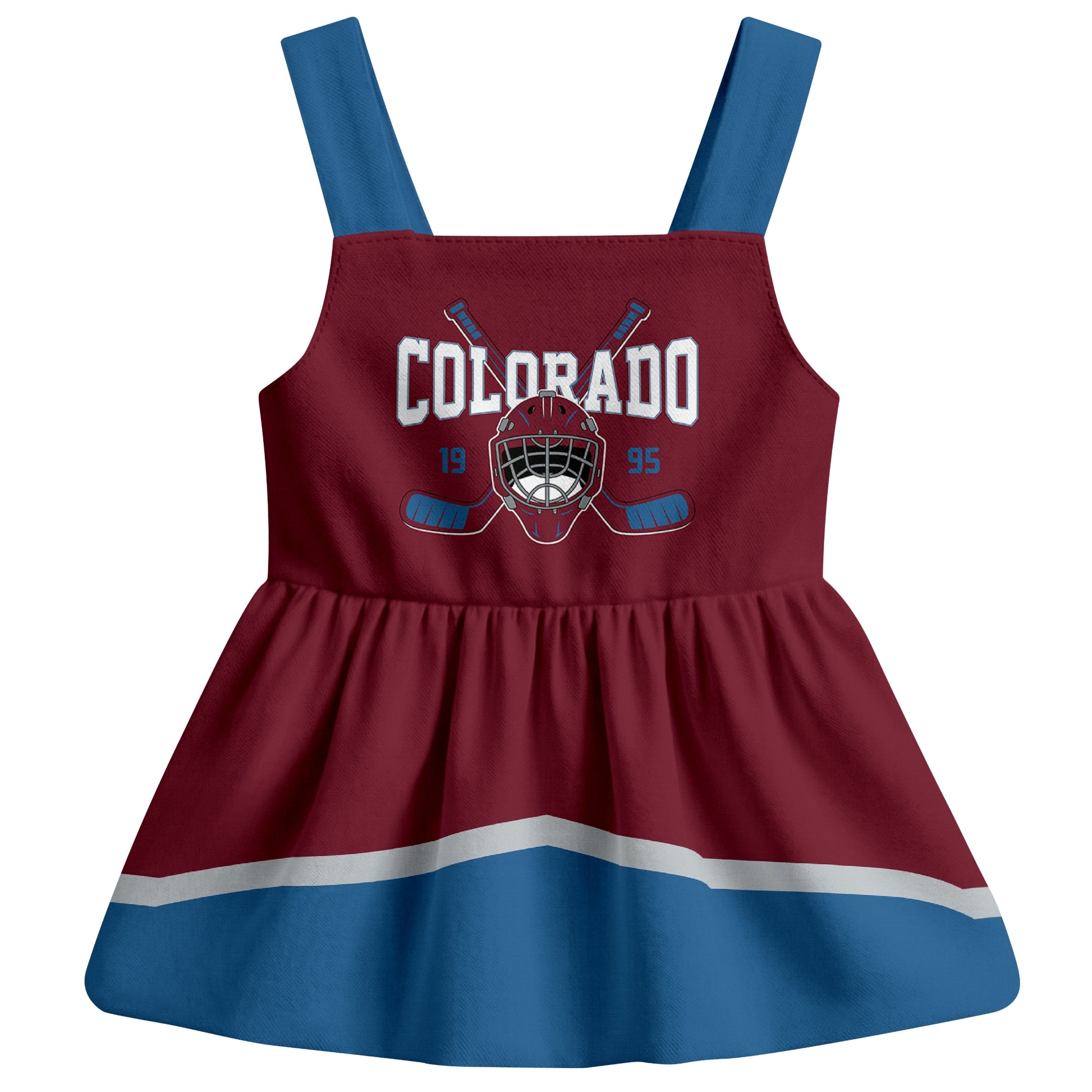 Colorado hockey baby suspender dress Burgundy style front view