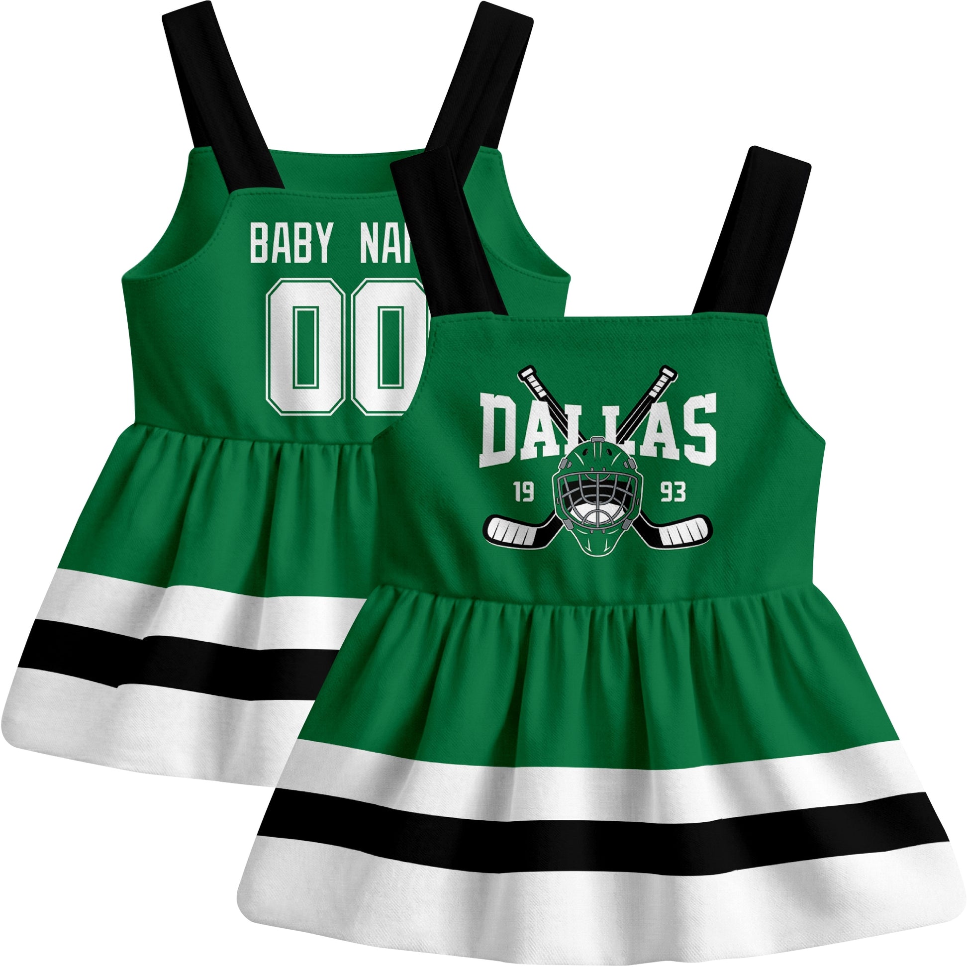 Dallas hockey baby suspender dress Green style front and back view