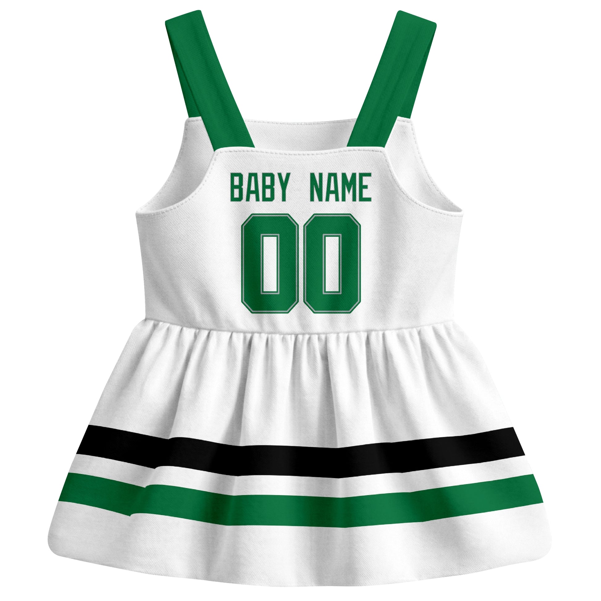 Dallas hockey baby suspender dress White style back view with custom baby name and number
