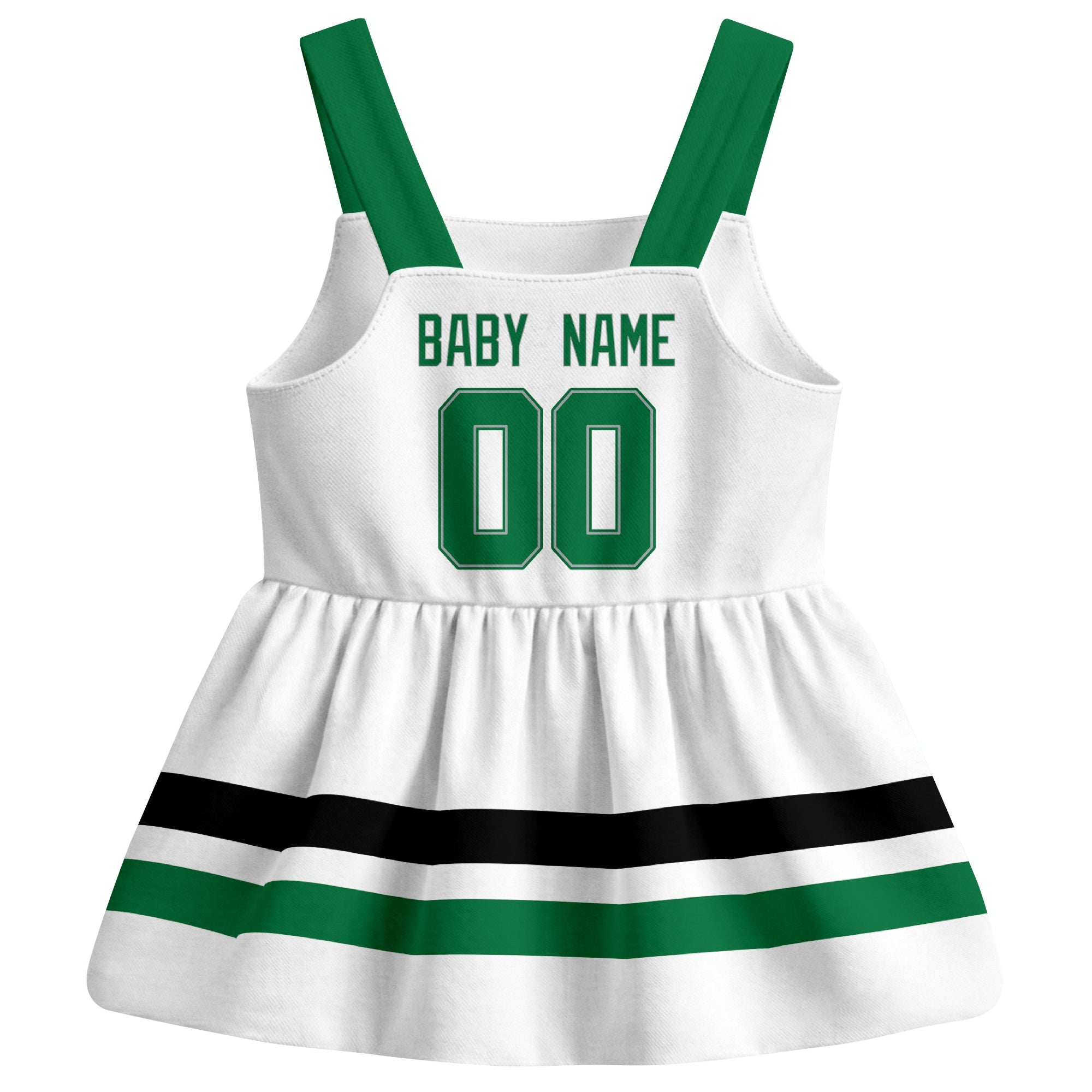 Dallas hockey baby suspender dress White style back view with custom baby name and number