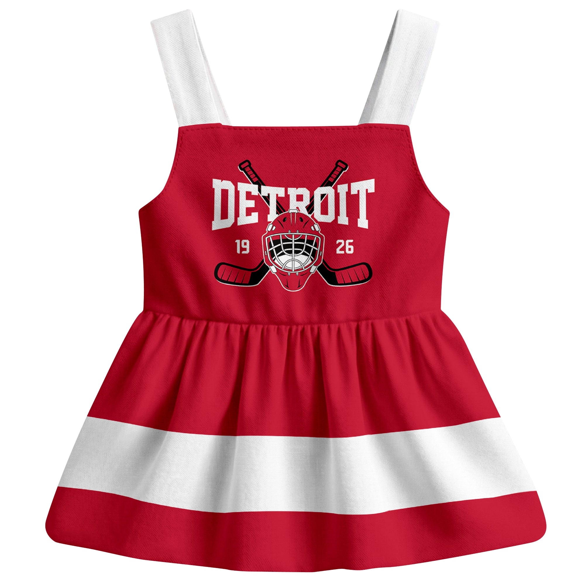 Detroit hockey baby suspender dress Red style front view