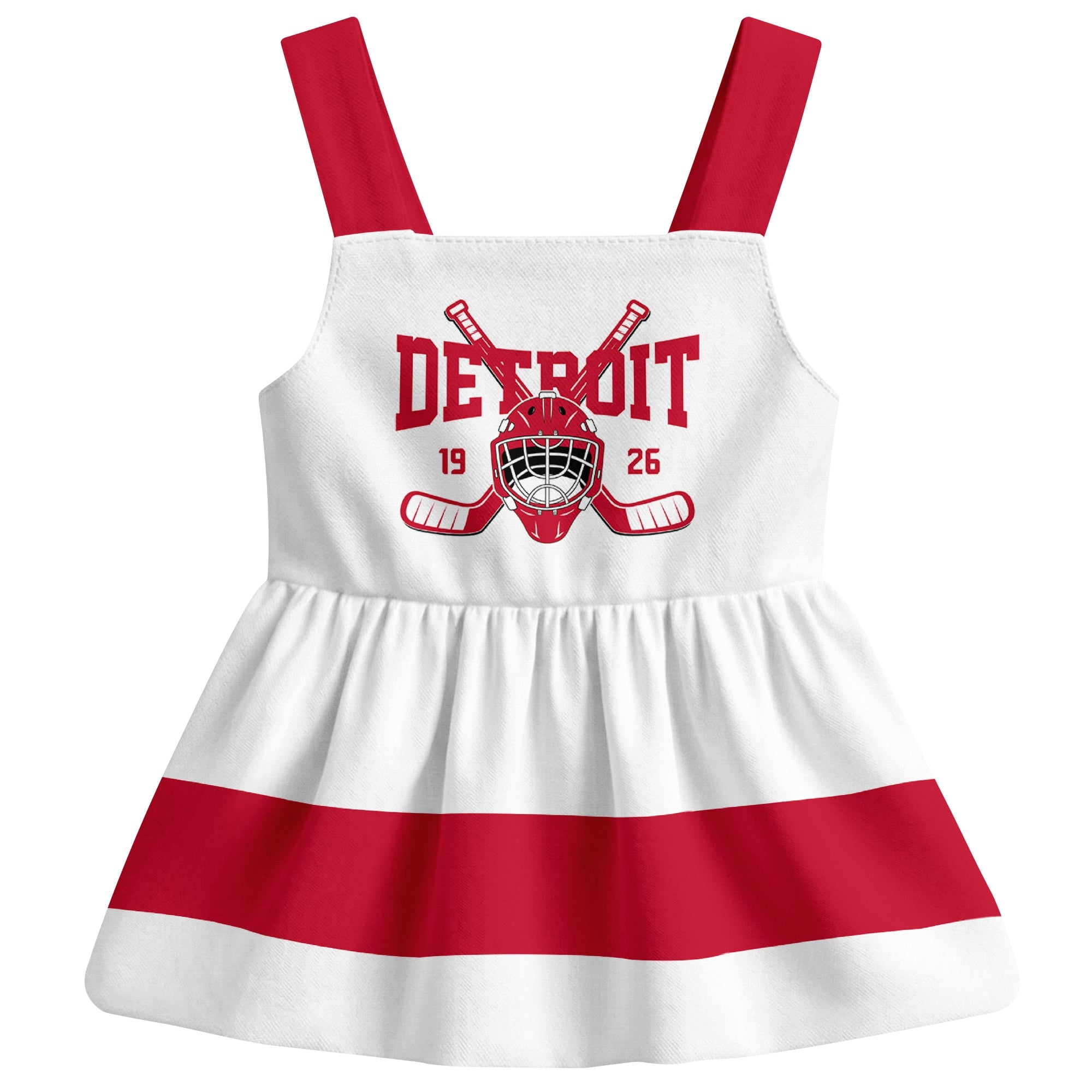 Detroit hockey baby suspender dress White style front view