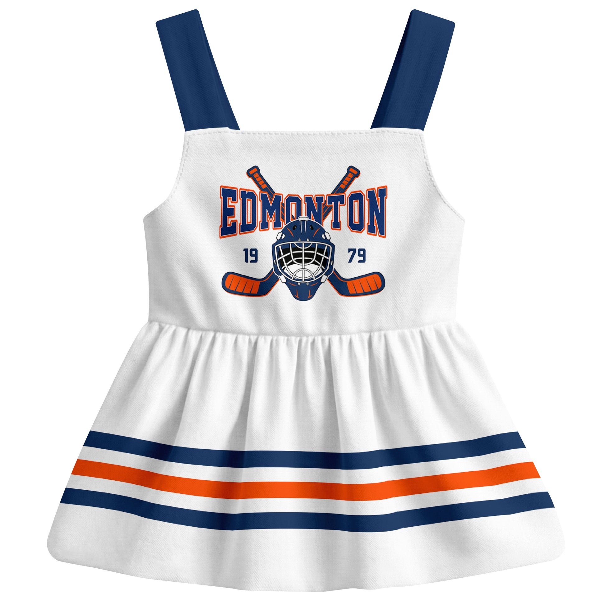 Edmonton hockey baby suspender dress White style front view