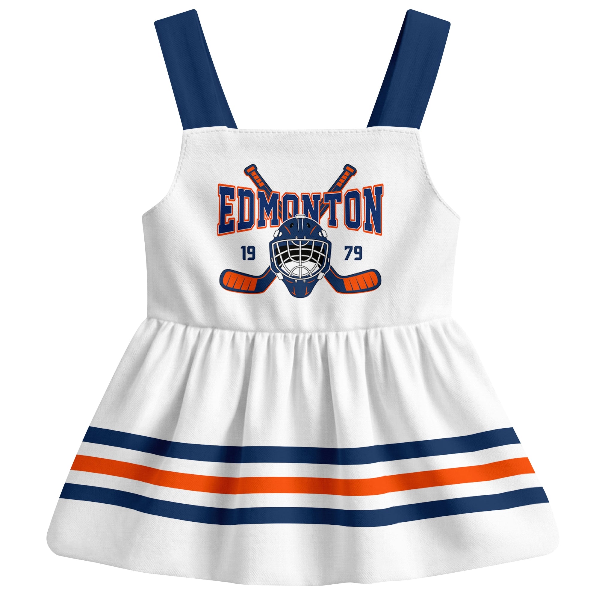 Edmonton hockey baby suspender dress White style front view