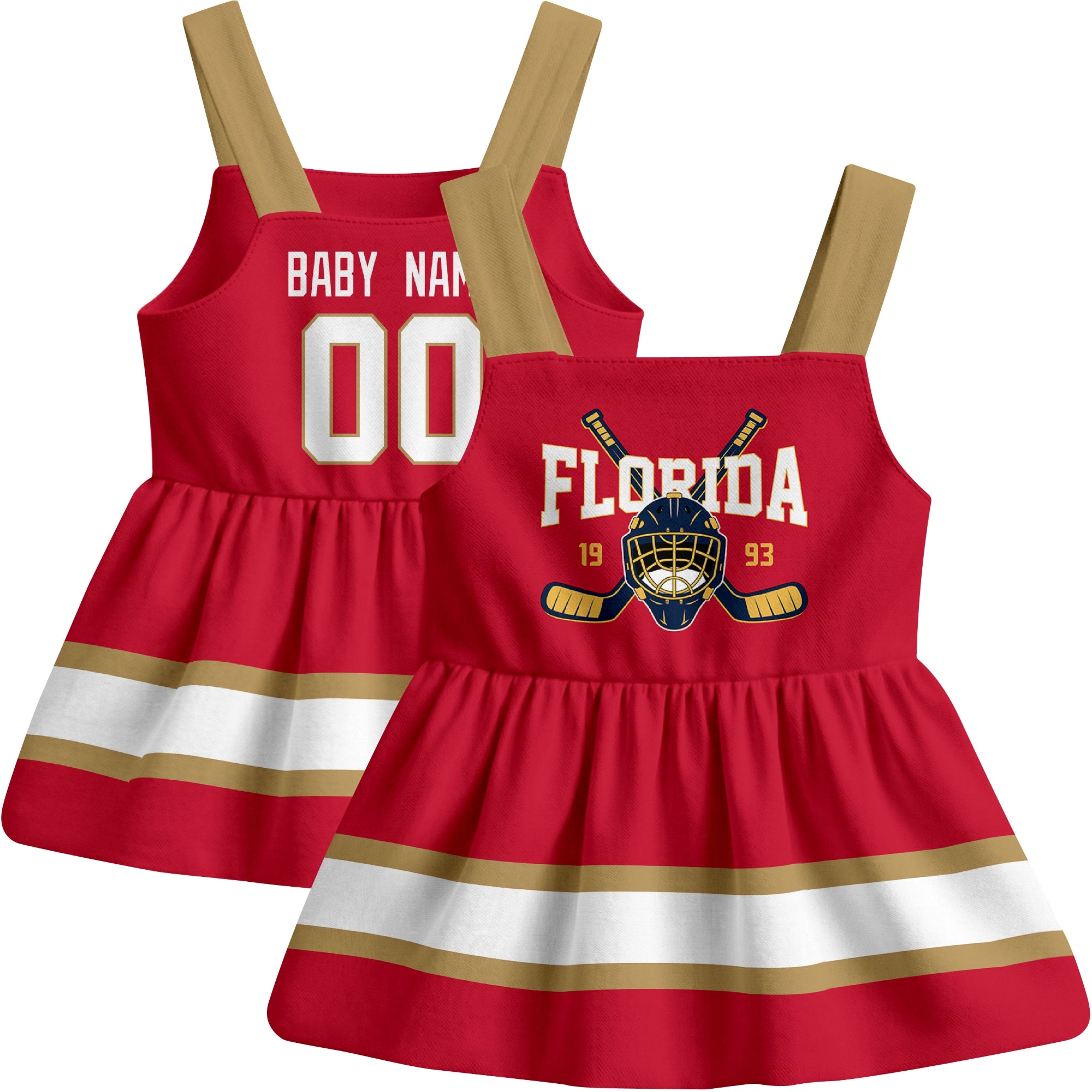 Florida hockey baby suspender dress Red style front and back view