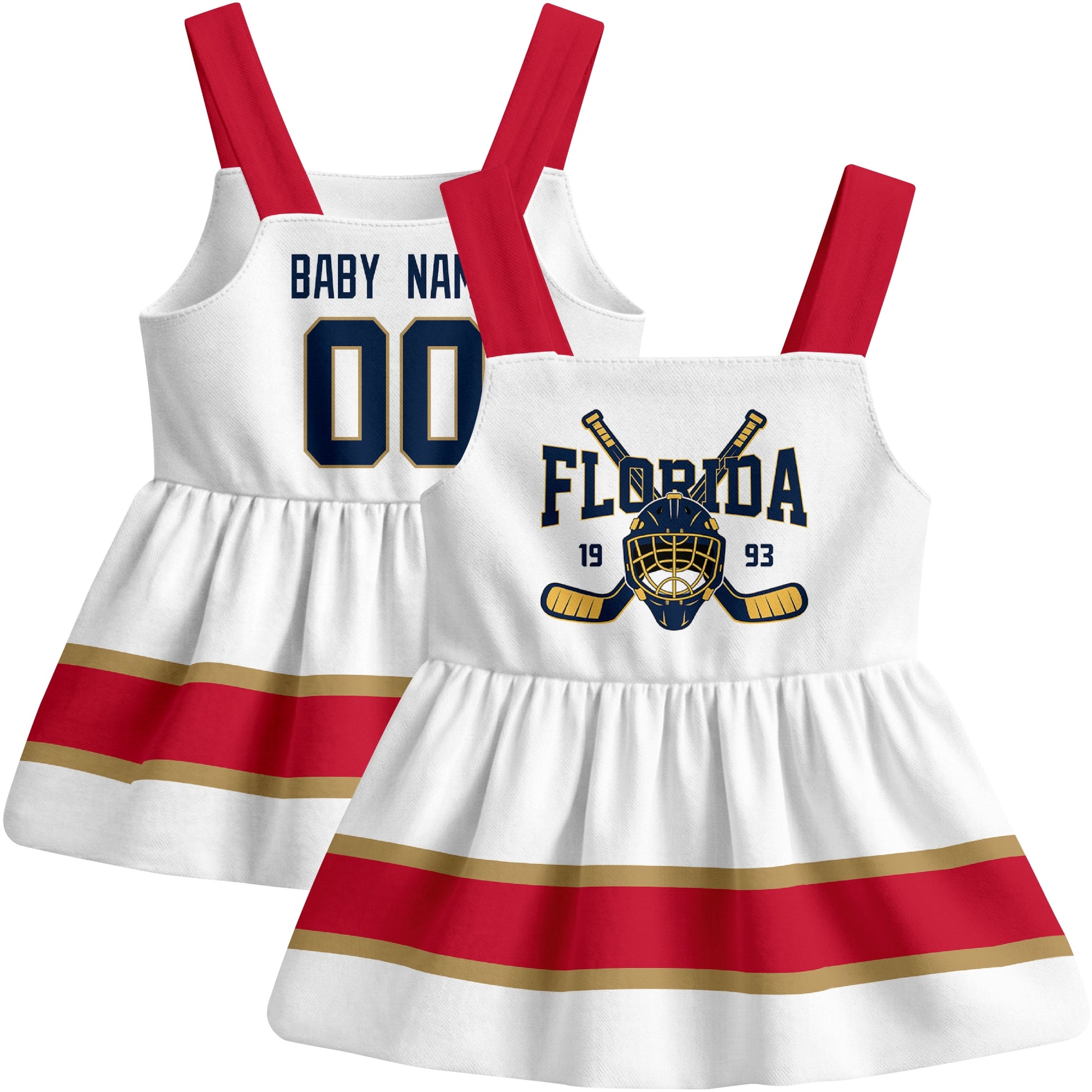 Florida hockey baby suspender dress White style front and back view