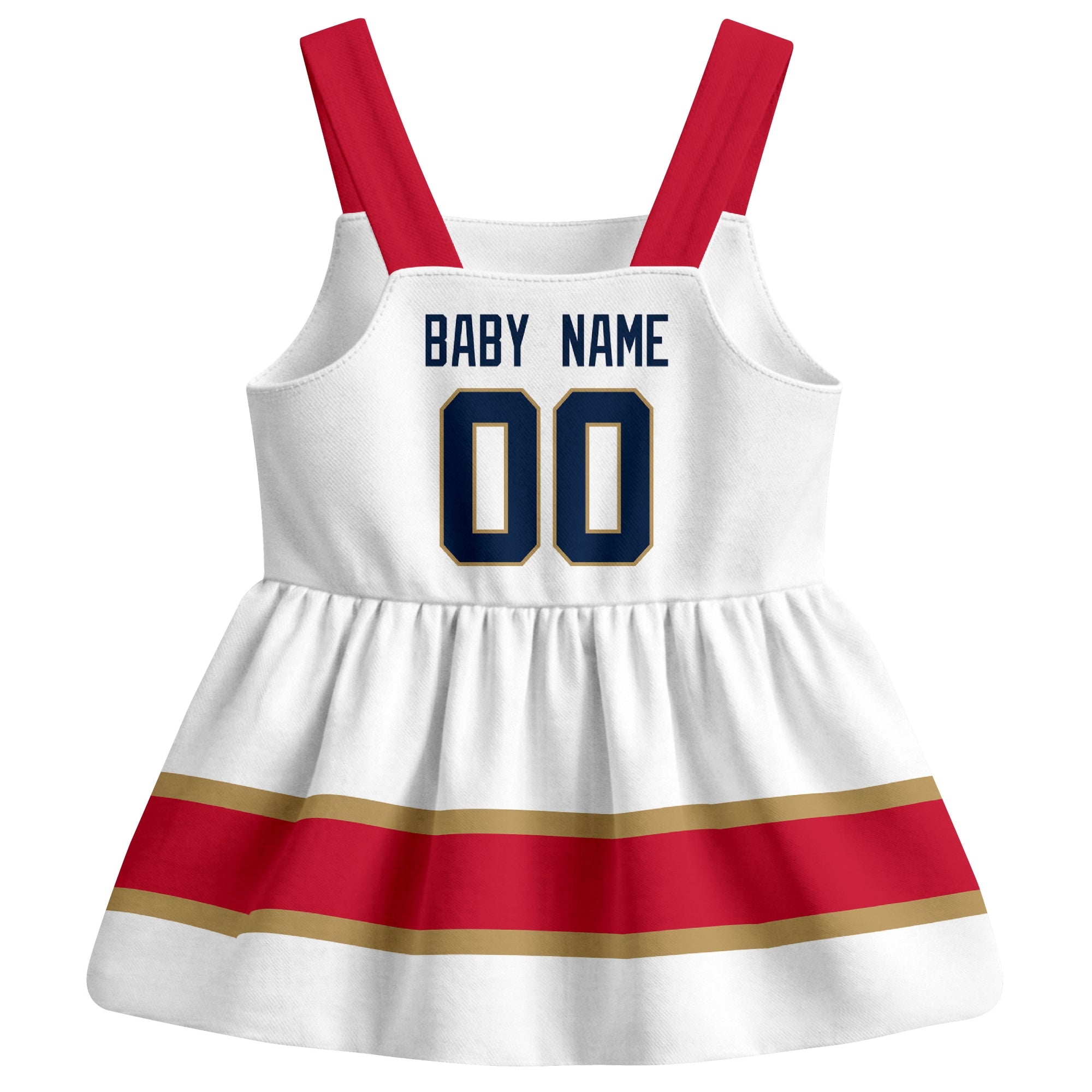 Florida hockey baby suspender dress White style back view with custom baby name and number