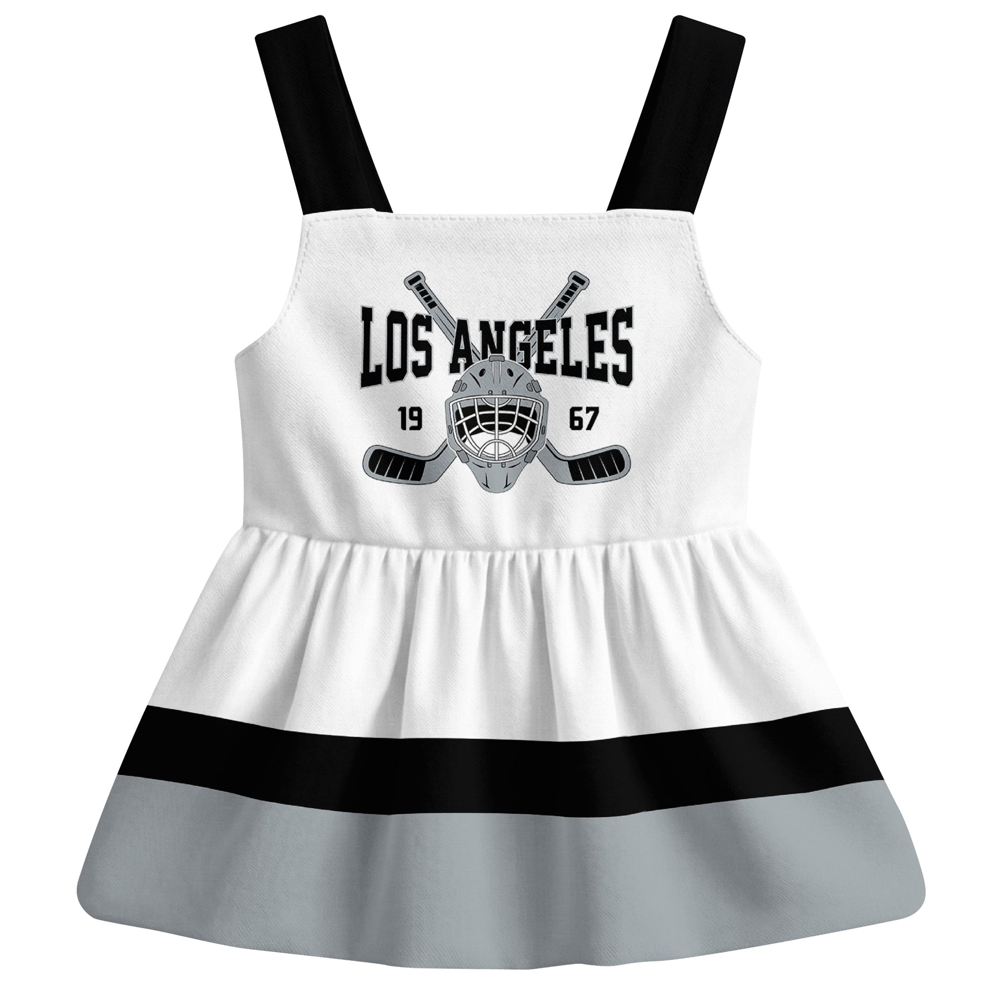 Los Angeles hockey baby suspender dress White style front view