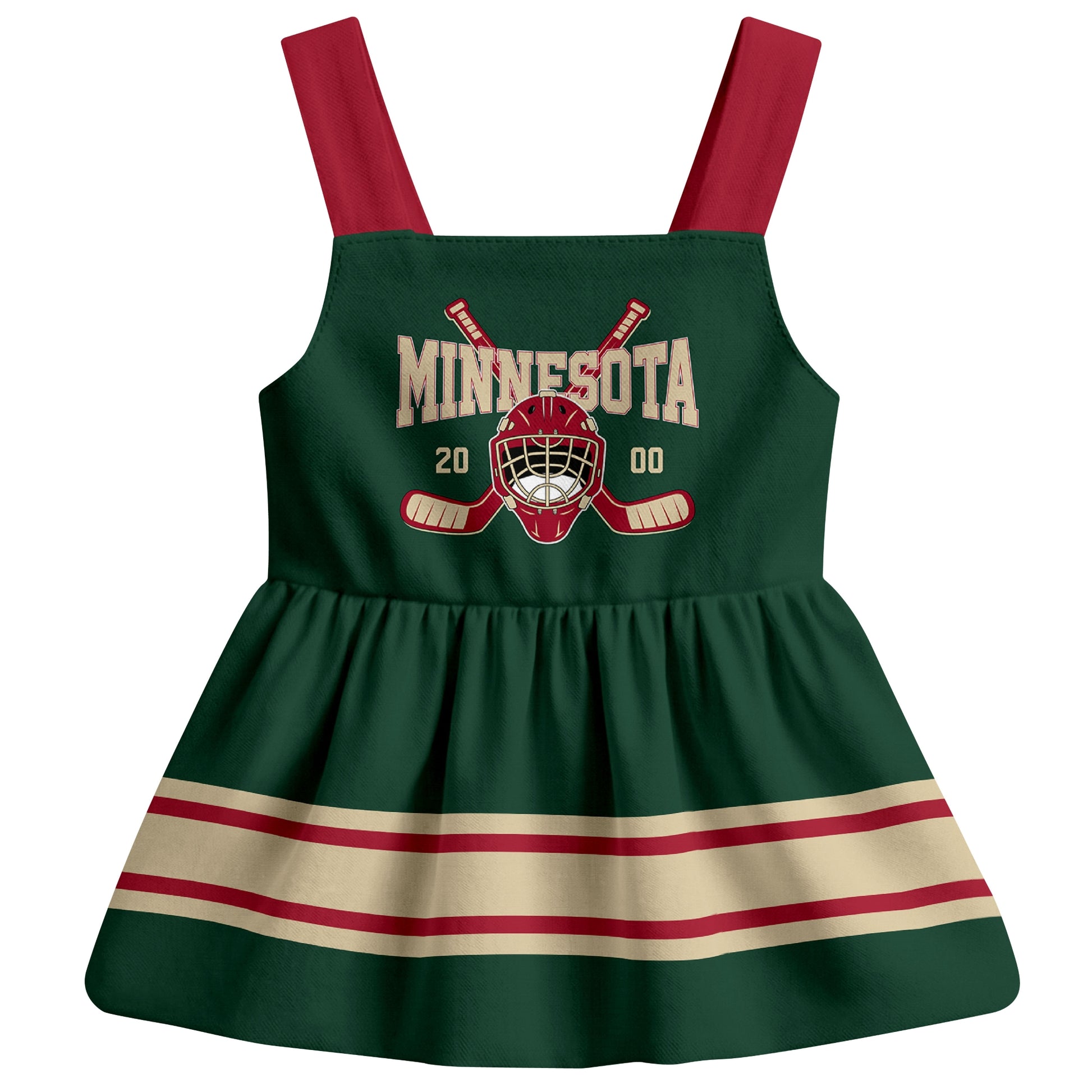 Minnesota hockey baby suspender dress Green style front view