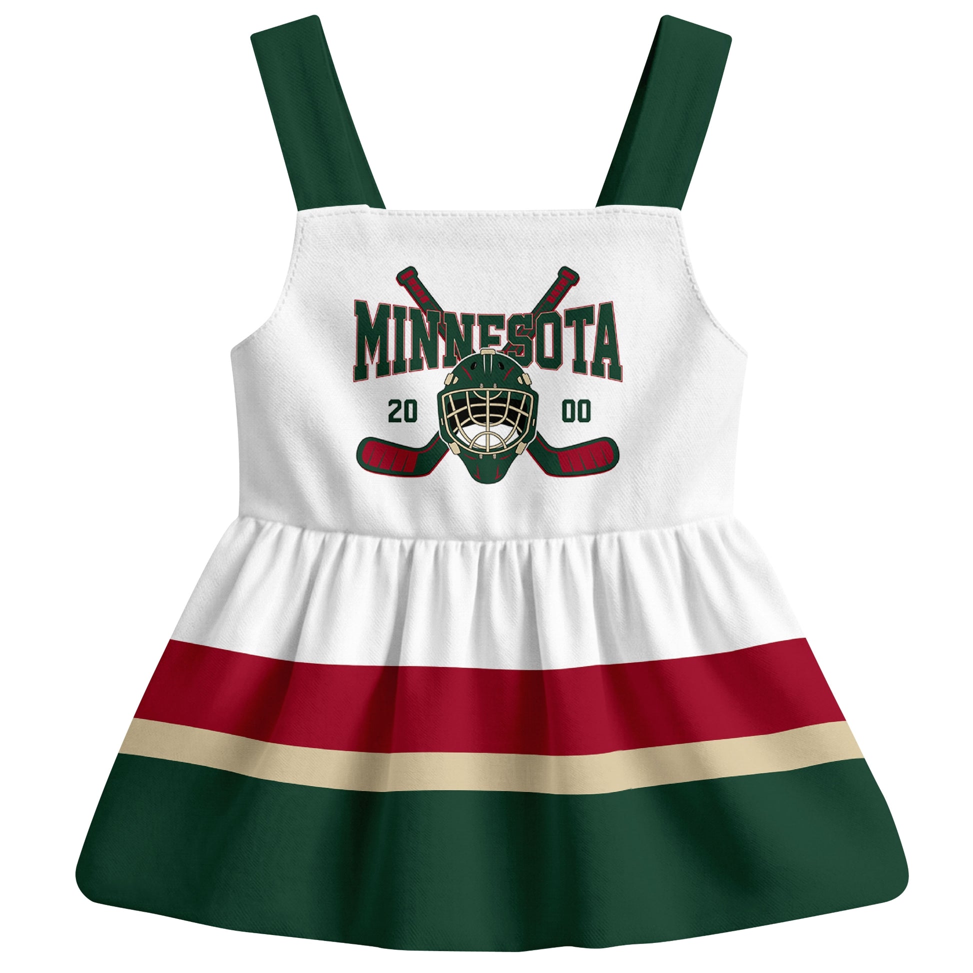Minnesota hockey baby suspender dress White style front view