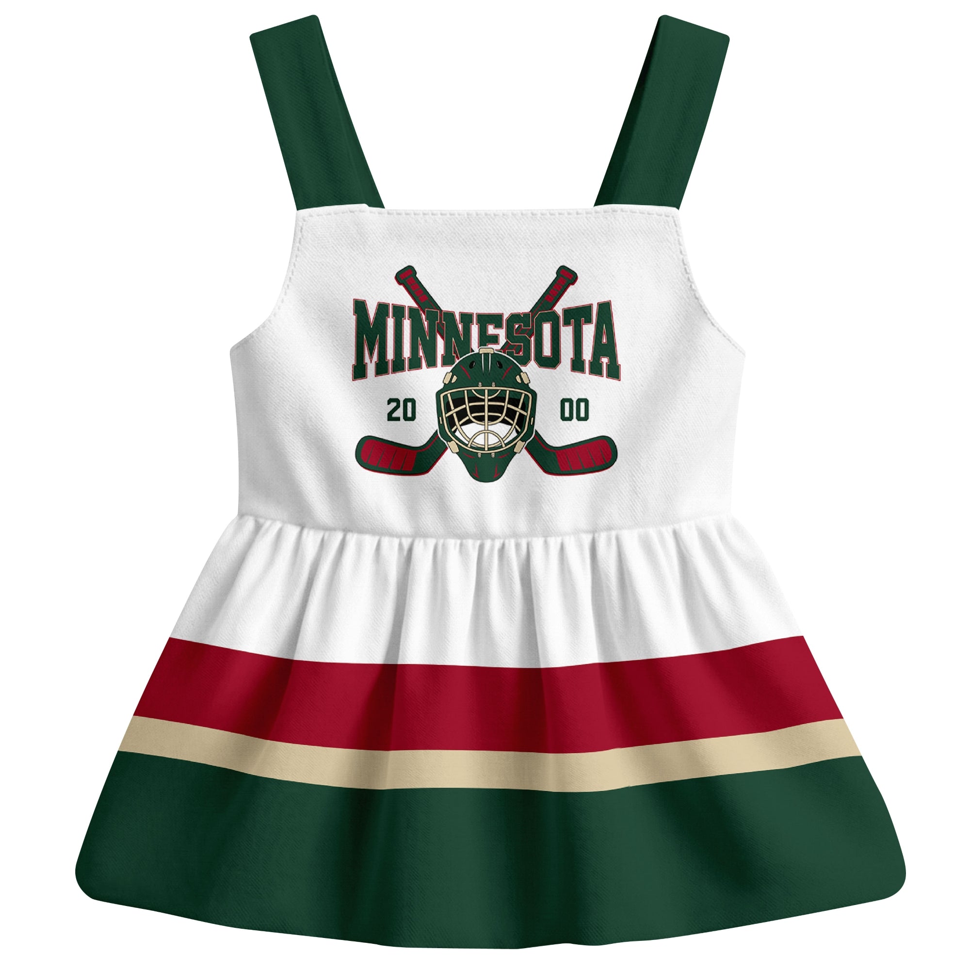 Minnesota hockey baby suspender dress White style front view