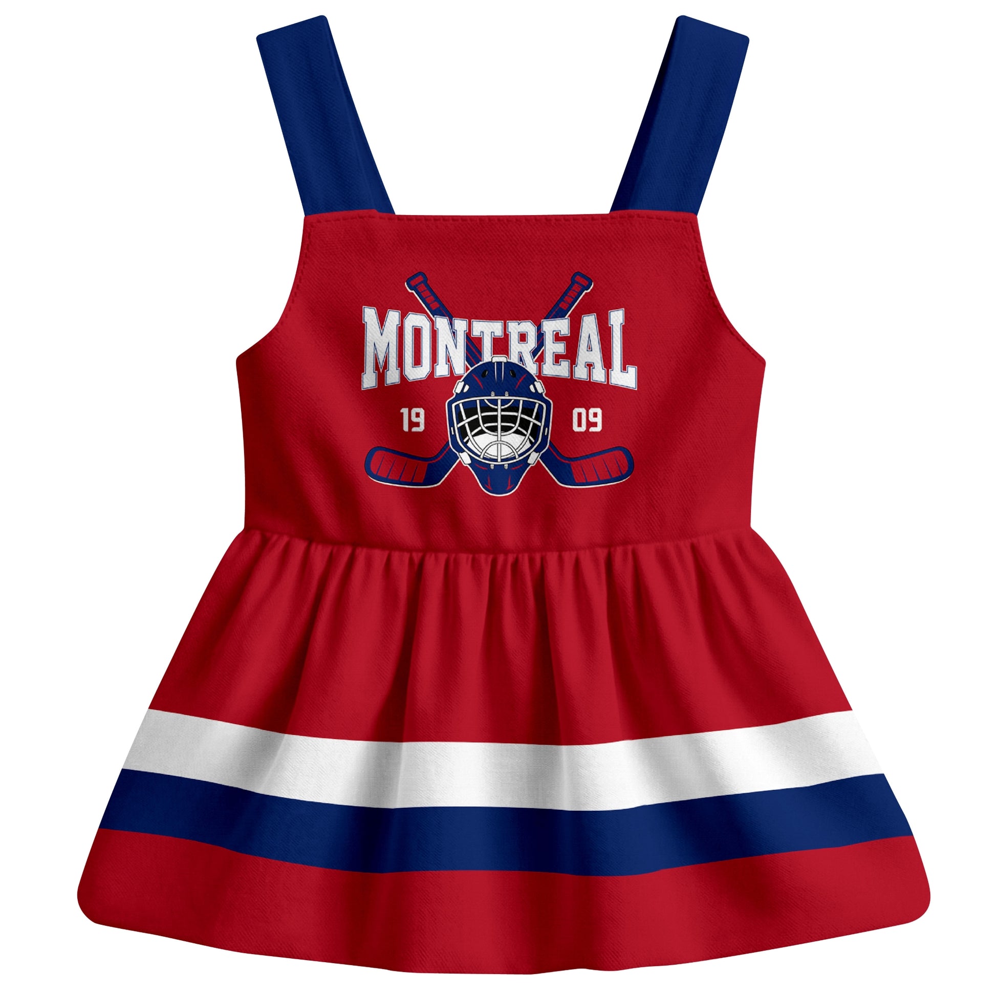 Montreal hockey baby suspender dress Red style front view