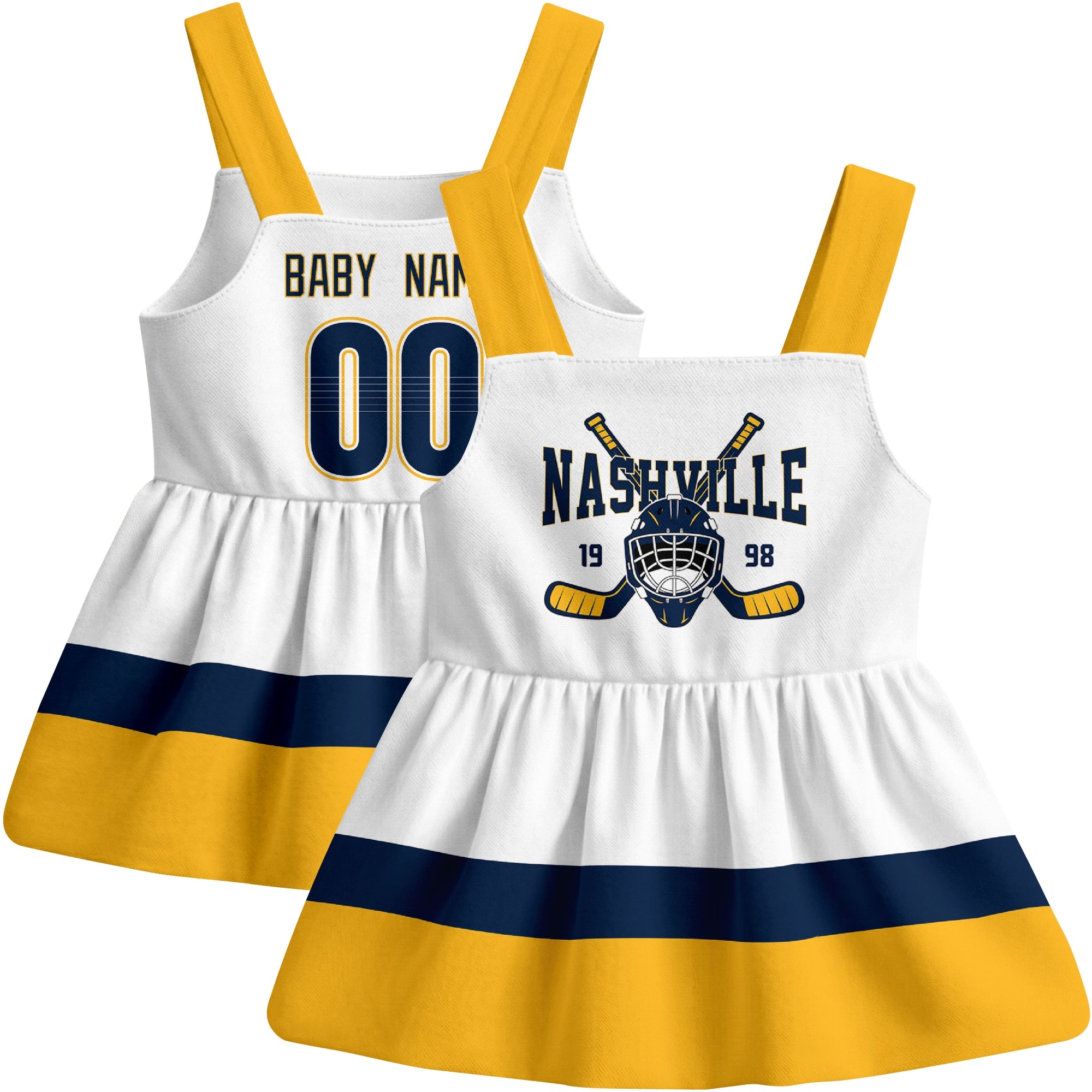 Nashville hockey baby suspender dress White style front and back view