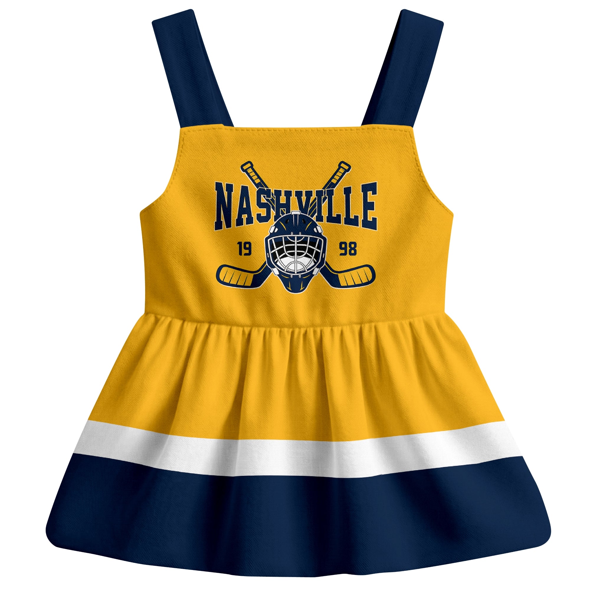 Nashville hockey baby suspender dress Gold style front view