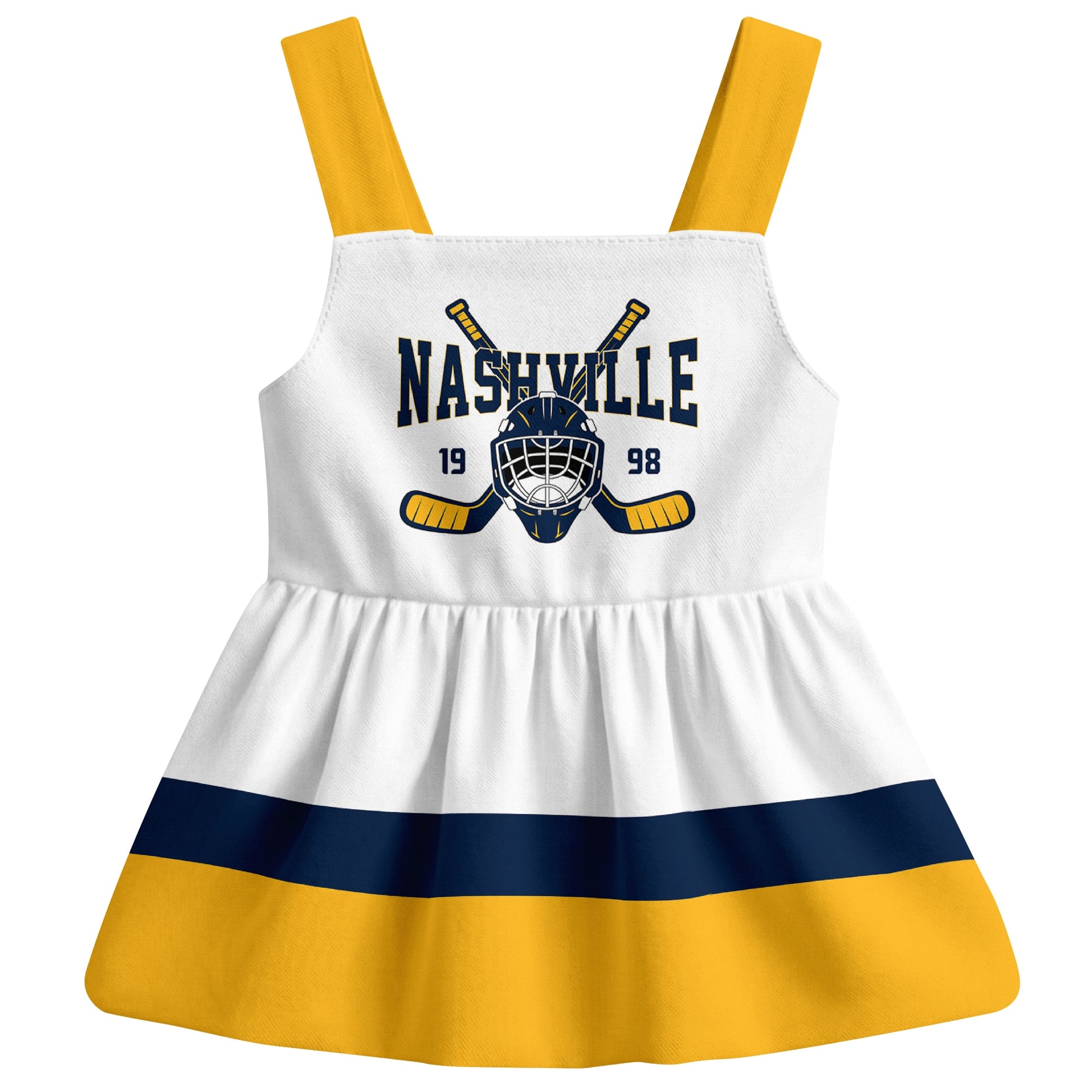 Nashville hockey baby suspender dress White style front view