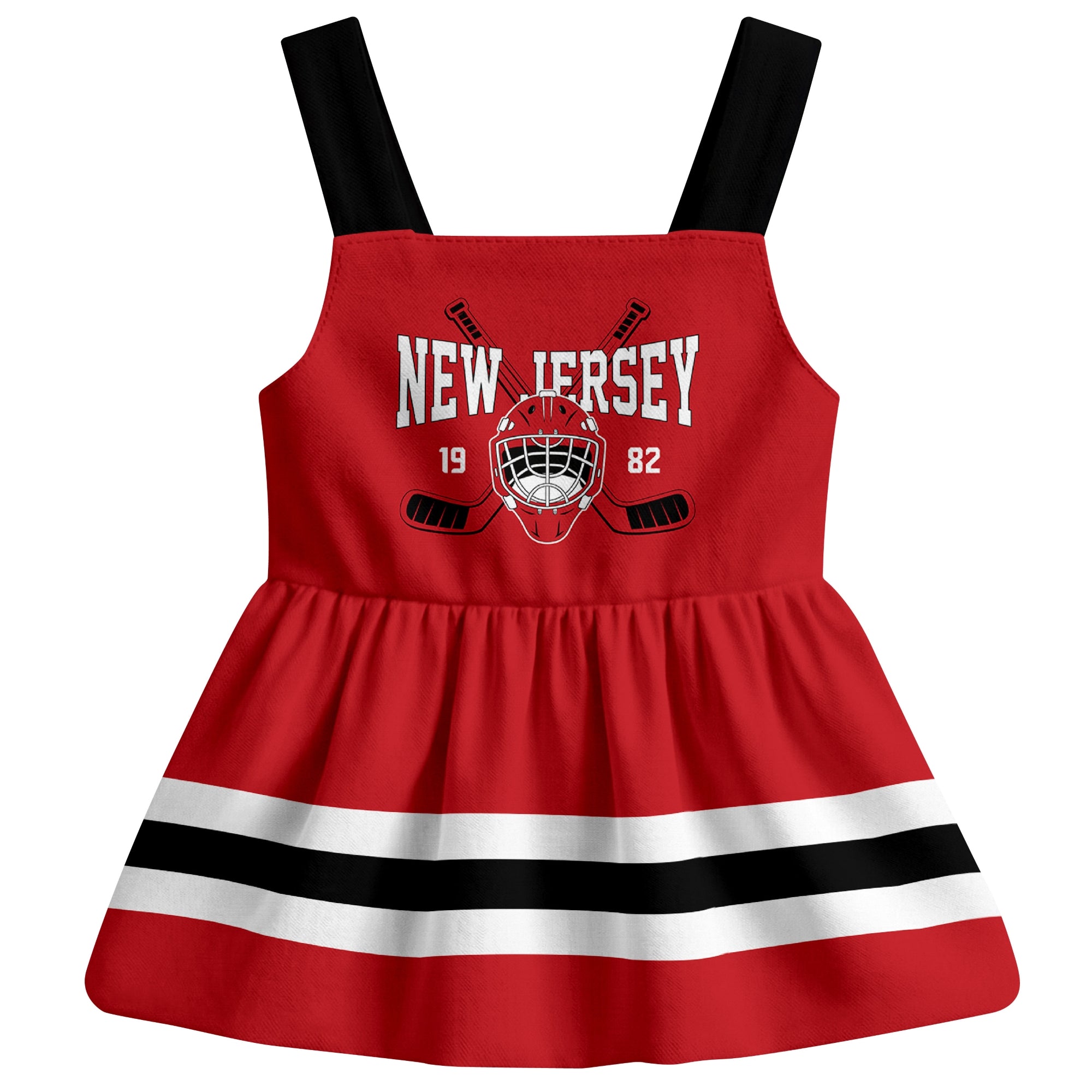 New Jersey hockey baby suspender dress Red style front view