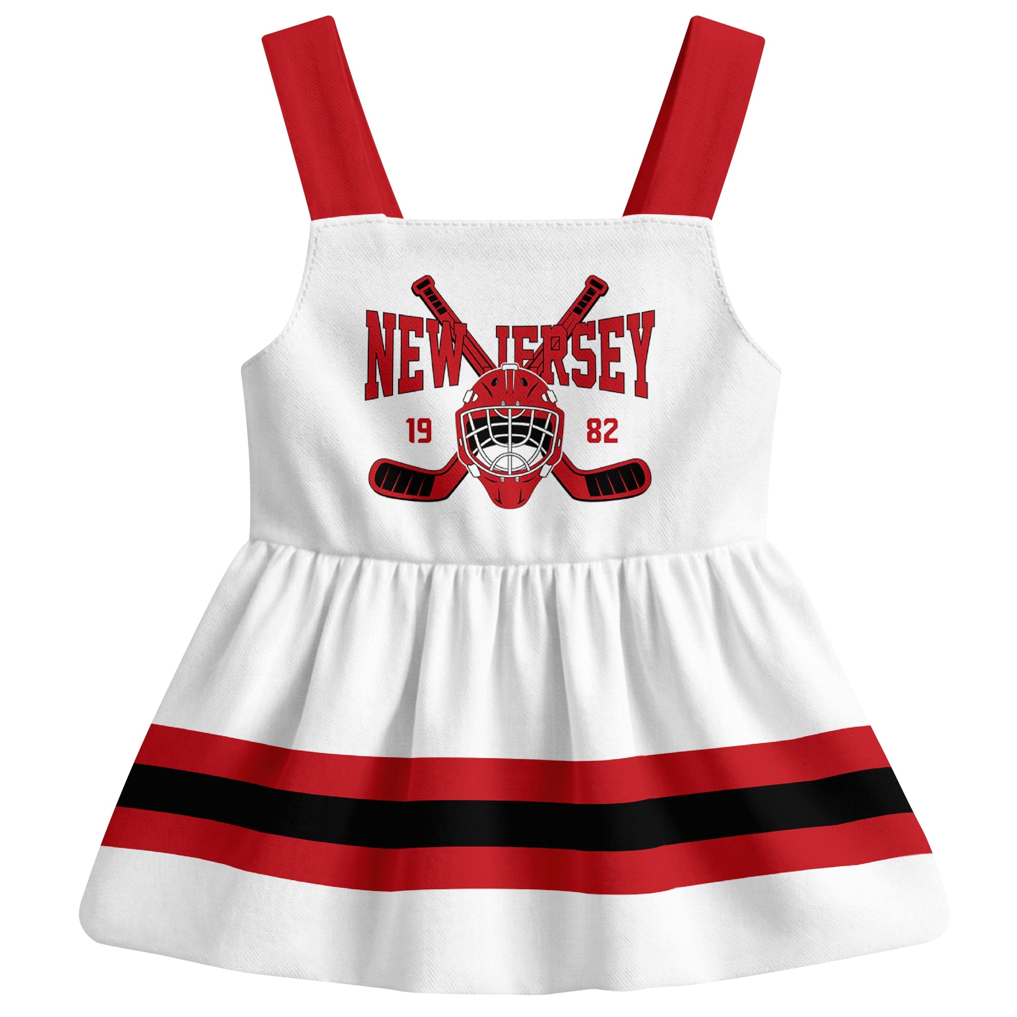 New Jersey hockey baby suspender dress White style front view