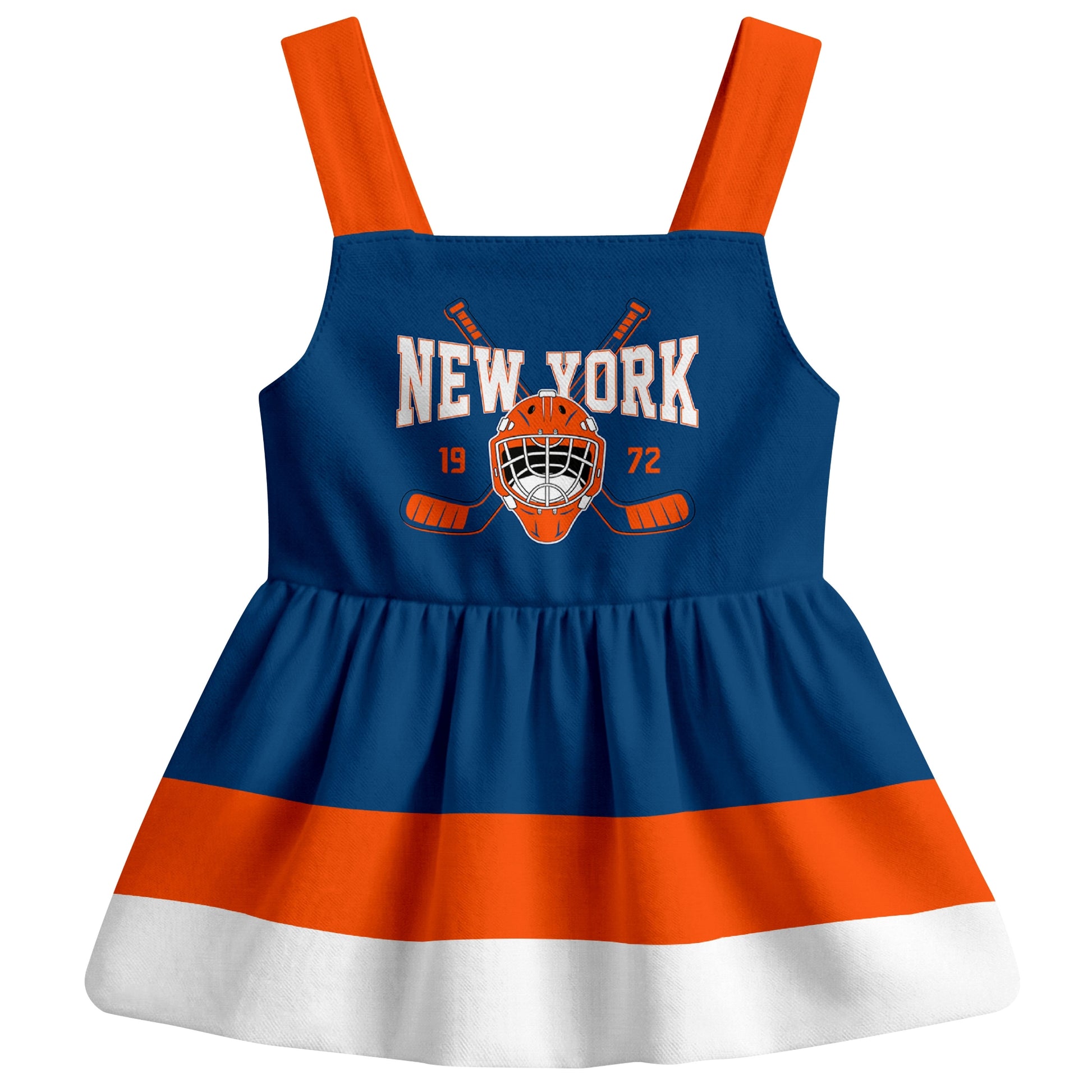 New York hockey baby suspender dress Royal style front view