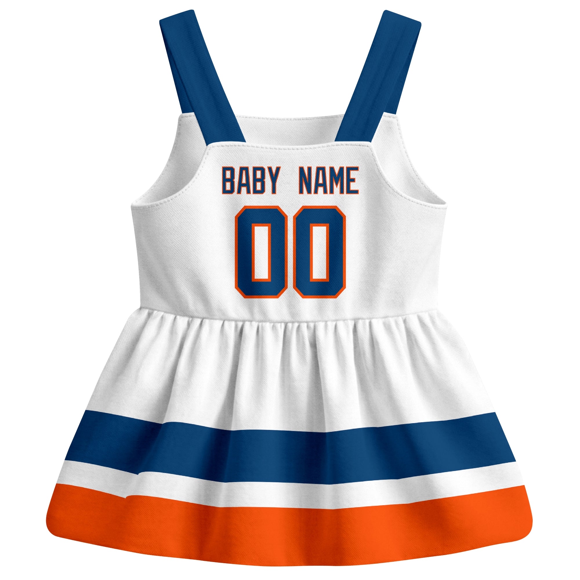 New York hockey baby suspender dress White style back view with custom baby name and number